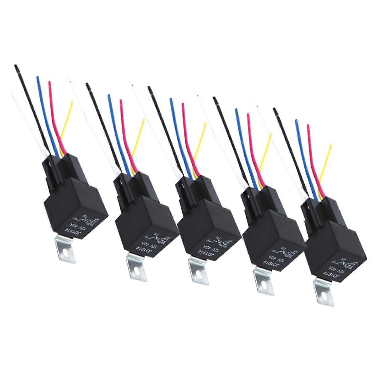 12V 40A High Capacity Car Relay with 5-Pin Terminal and Socket, Black - 5 Pack for Automotive Applications