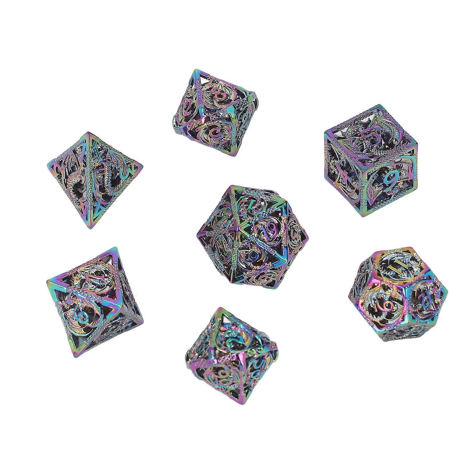 Metal Dice Set Hollow Polyhedral Crafted Portable Board Game Dice for Tabletop Game