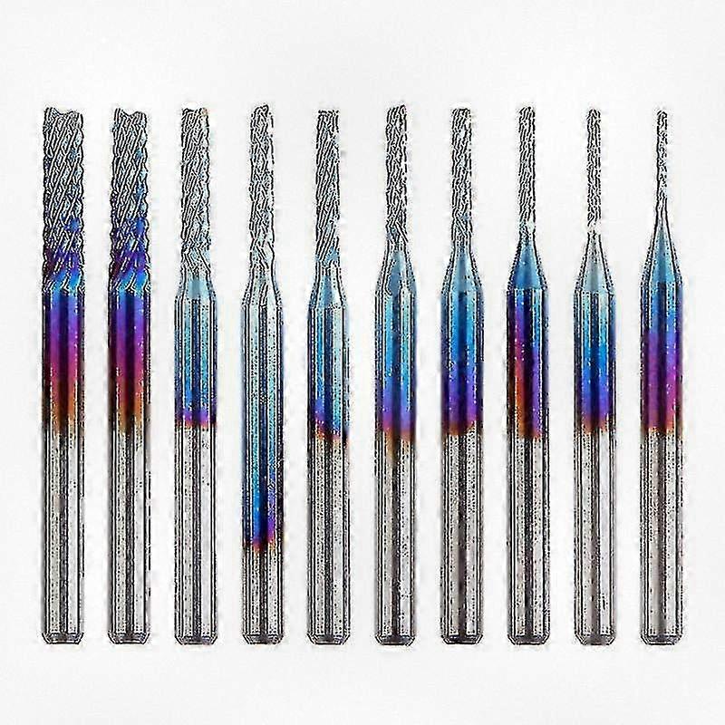 10pcs Blue Nano Rotary Burrs Shank 3mm Tungsten Carbide End Etching Set for Various Brands (0.8-3.175mm)