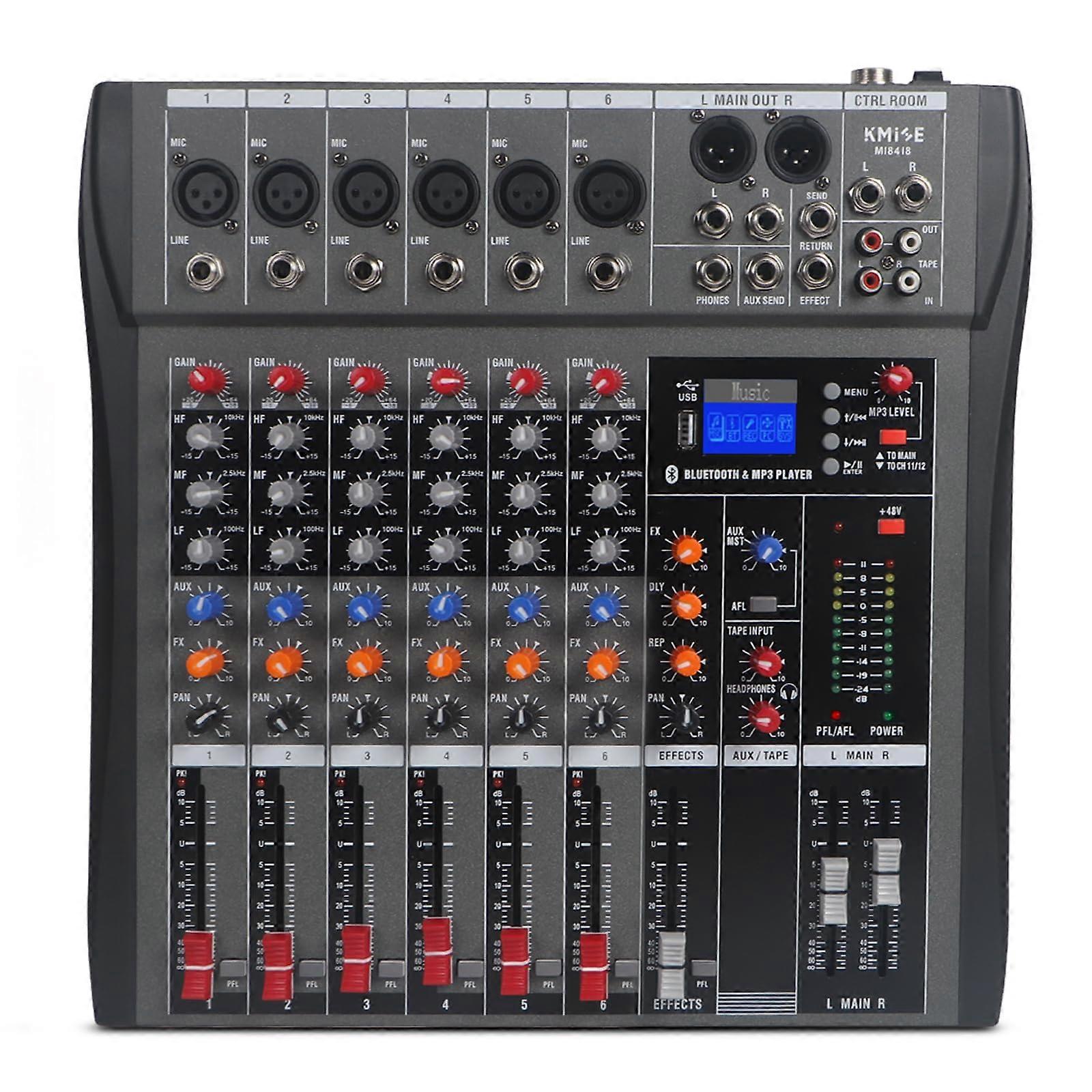 BT USB混音器,适用于PC专业音板控制台,桌面系统接口,数字USB MP3输入,48V幻象电源立体声,DJ Studio FX钢制机箱