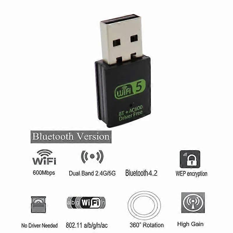 600Mbps USB Bluetooth 5.0 AC Wifi Adapter 2 in 1 For PC BT wifi5 2.4G 5G Dongle Usb Wireless WiFi Receiver