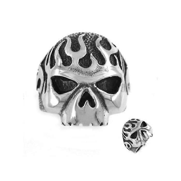 9us chrome stainless steel flame skull ring for men