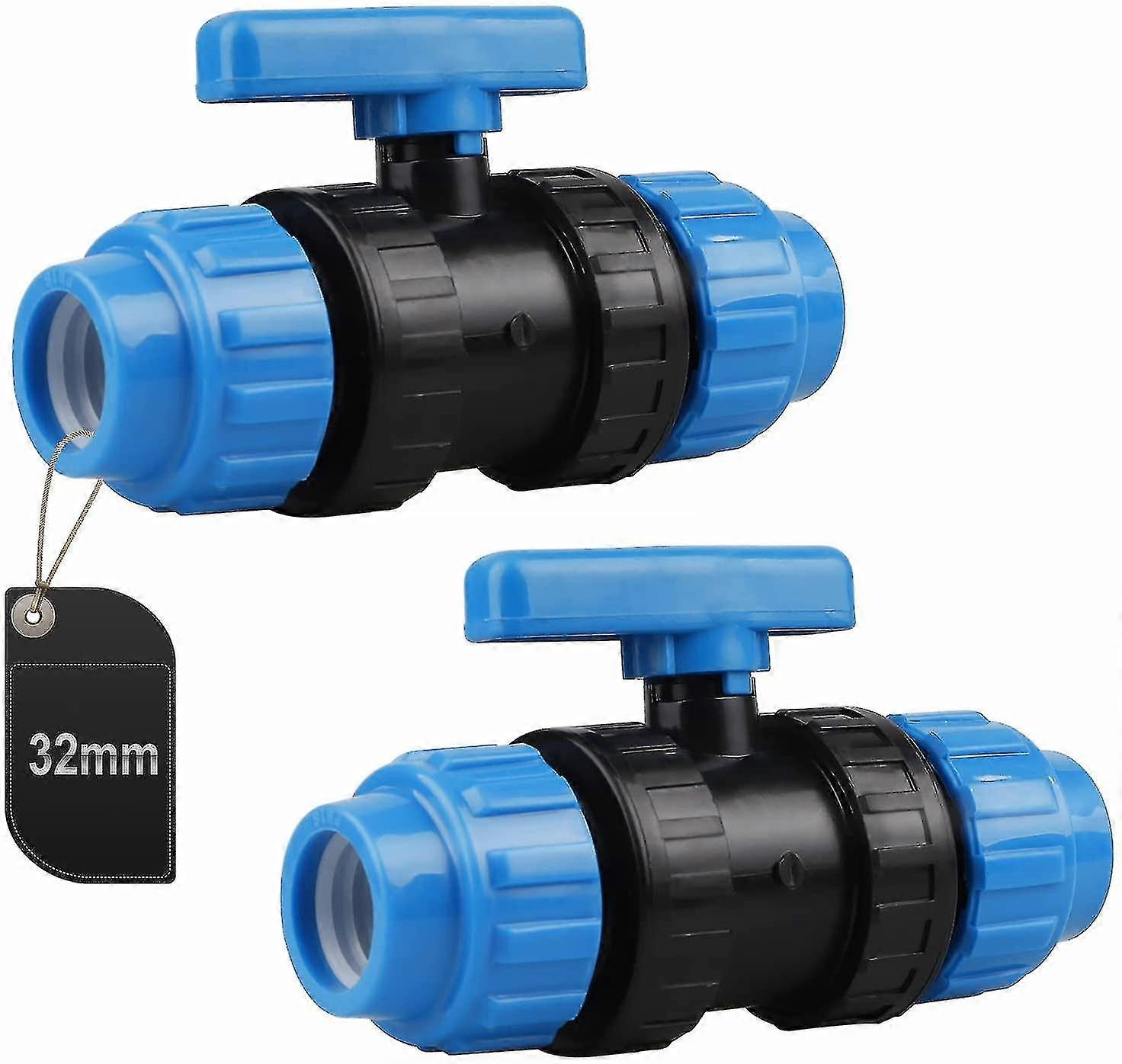 2Pcs 32mm PP Water Pipe Connector, PE Pipe Clamp Fitting (Blue)