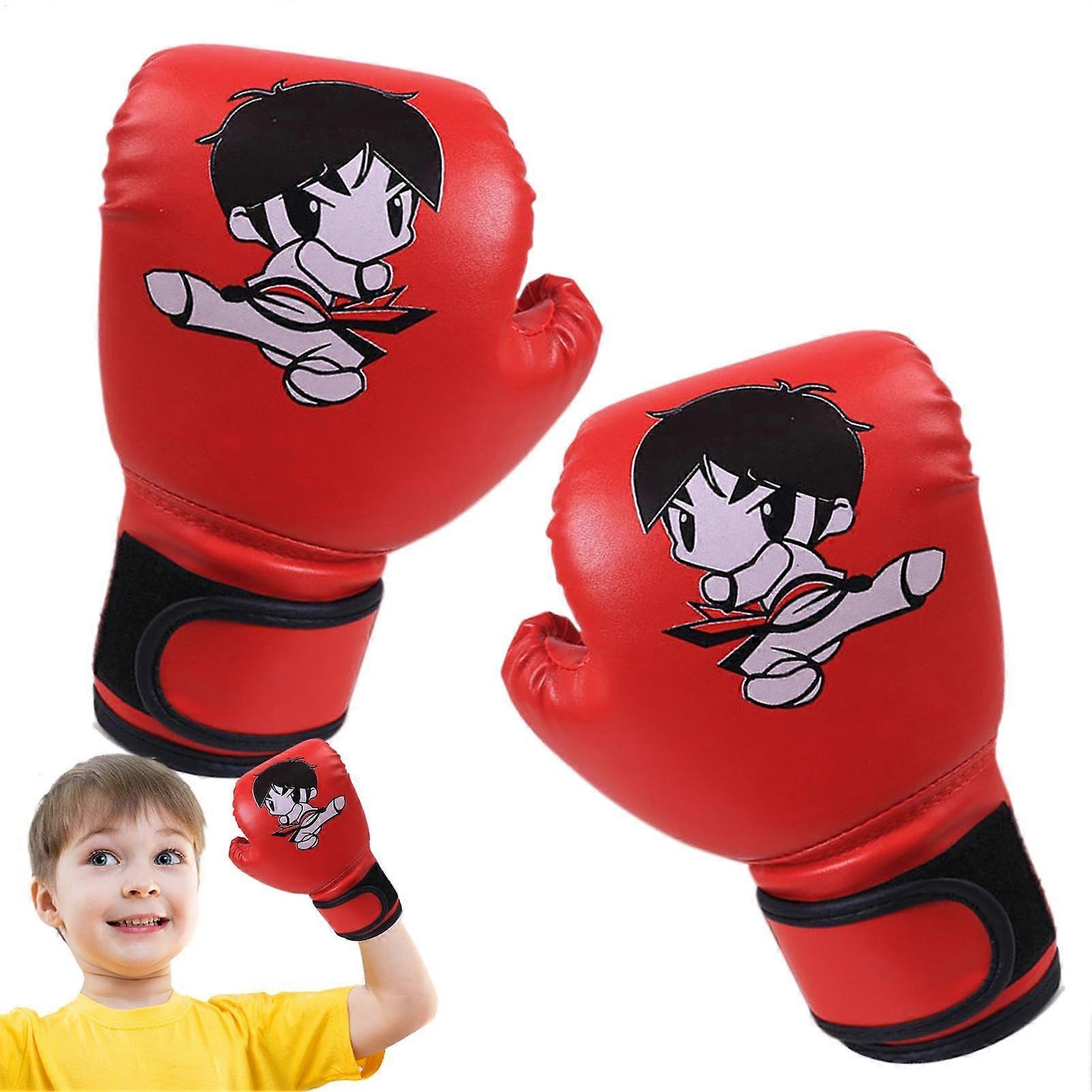 Kinder Muay Thai Handschuhe - Cartoon PU Leder Boxhandschuhe für Kinder, Boxtraining und Sparring, Rote Boxhandschuhe für Jungen und Mädchen