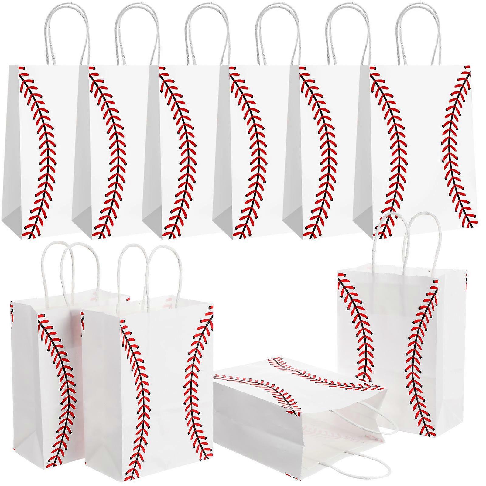 a polished and engaging product description based on your input:
**12pcs Baseball Pattern Bags with Handles – Tote Bags for Birthday Party Favors