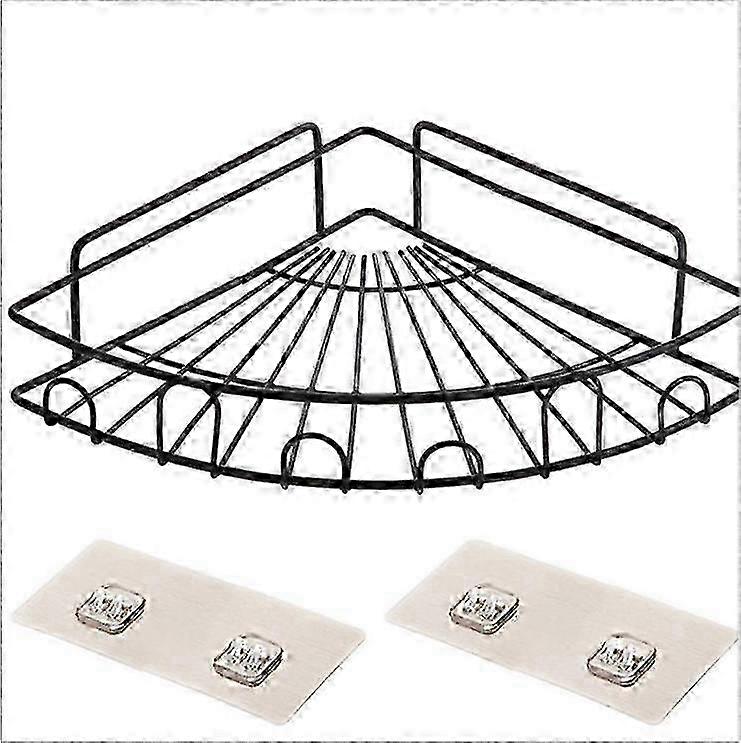 2025 Adhesive Corner Shelf Bathroom Shower Cabinets Triangular for Steel without Drilling - Set of 2 (Black) Storage Stainless