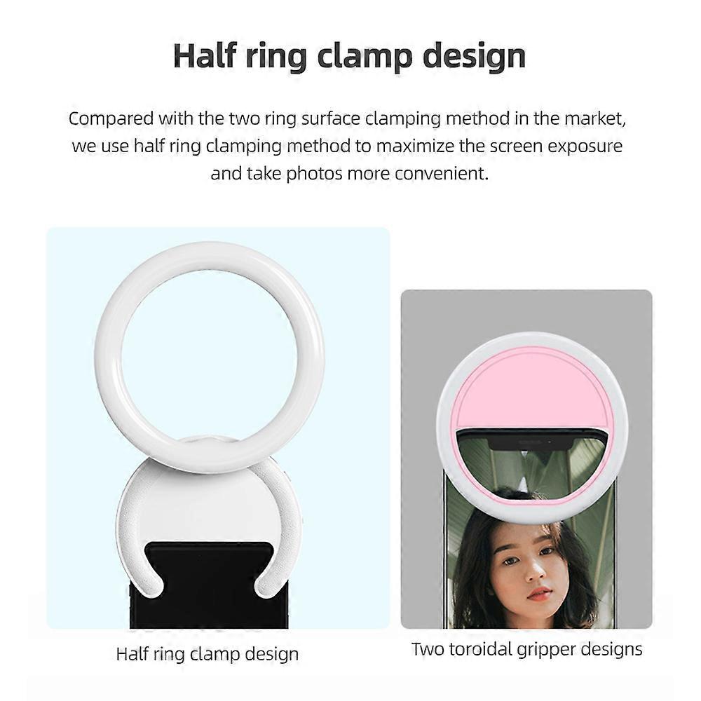 10cm/4in Phone Ring Light 2W Bi-color Selfie light Clip-on Phone Light 3000K-7000K Color Temperature Dimmable 5 Level Brightness 180°Rotatable Compat