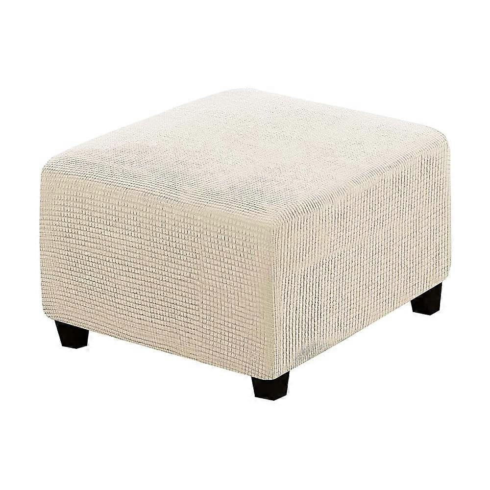 Jacquard Ottoman Protective Cover Stool Cover Medium Beige, Stretch Washable Square Footstool Protector, M Size