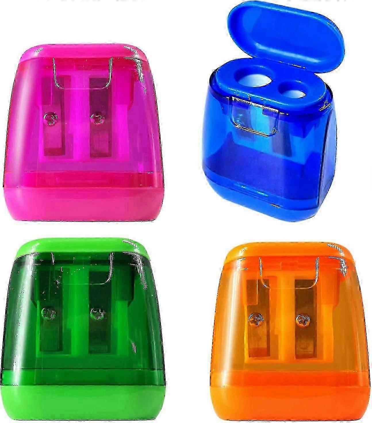 Pencil Sharpener, Manual Pencil Sharpeners, 4PCS Colorful Compact Dual Holes Pencil Sharpeners with Lid, Colored Pencil