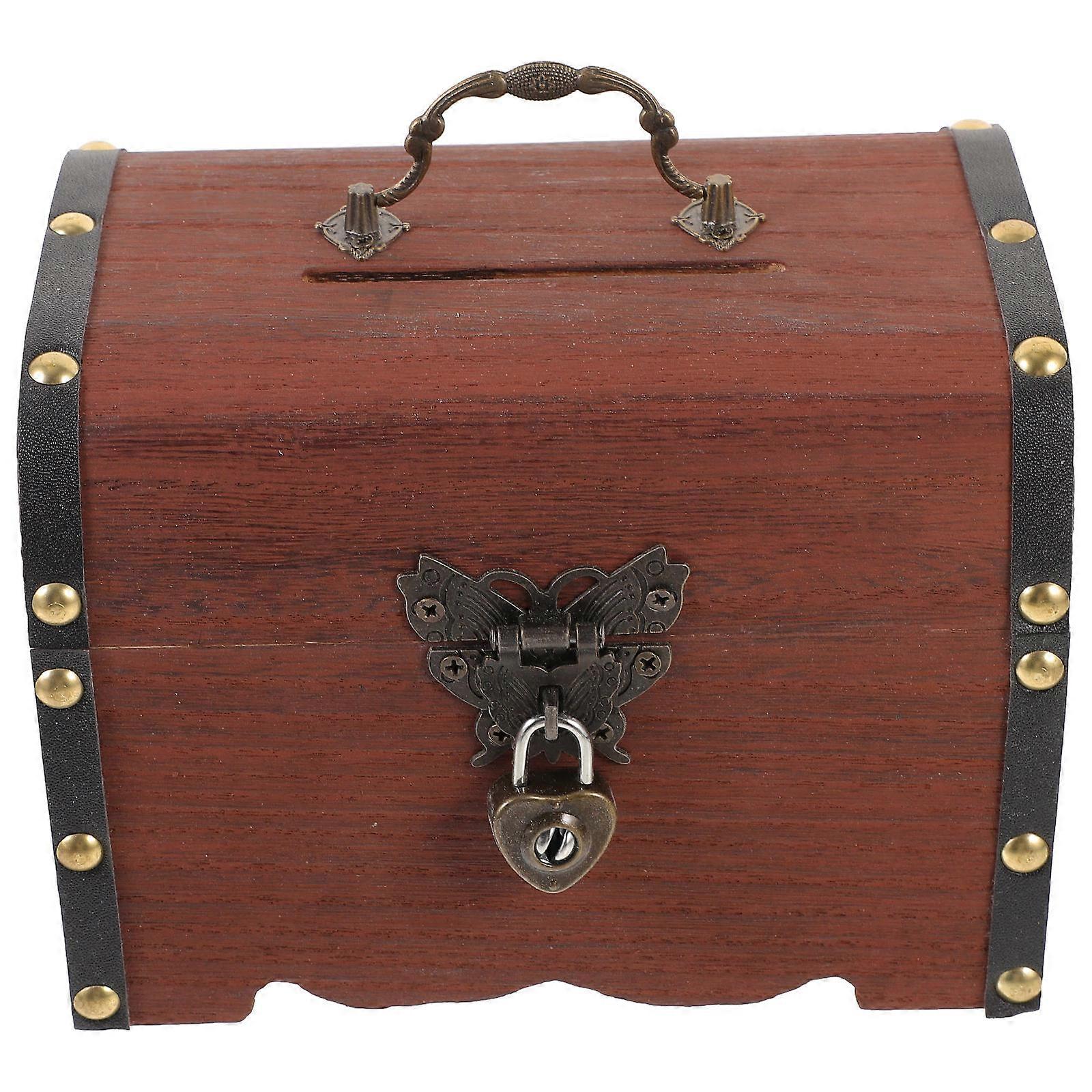 Retro Jewelry Storage Box Solid Wood Money Saving Box Lockable For Children present 1Set