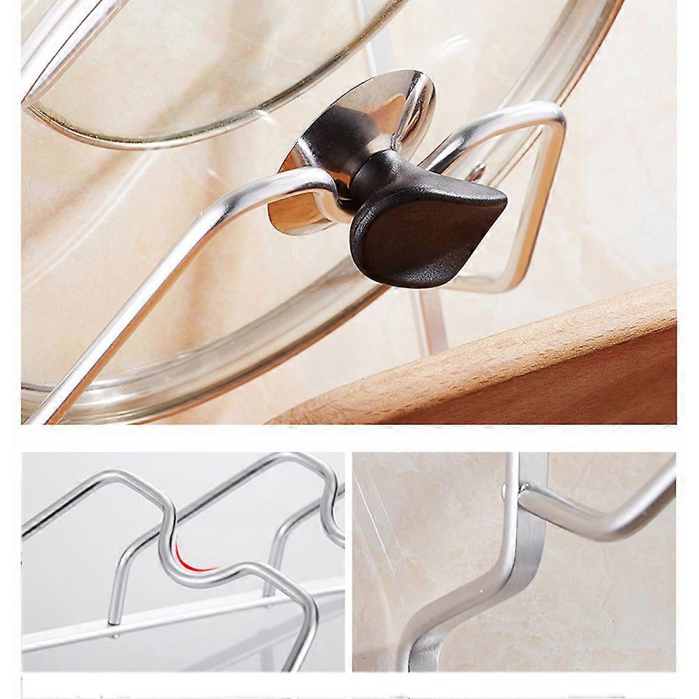 Pot Cover Holder Rack Storage Shelf Silver 37 x 23 x 8 Cm Kitchen Tool Wall Mount Arc Groove 1Set