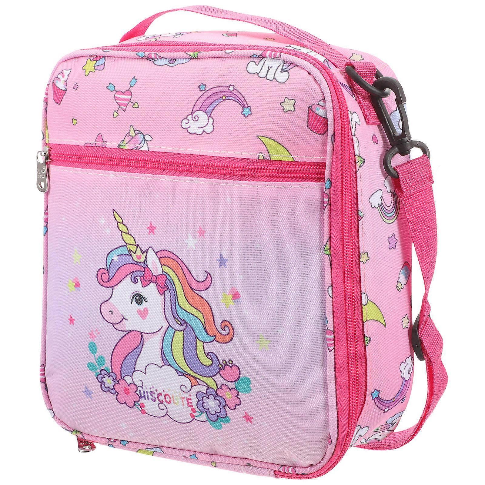 Kids Lunch Bag Girls Reusable Meal Preparation Container Rosy Rectangular Zippered Design 1Set
