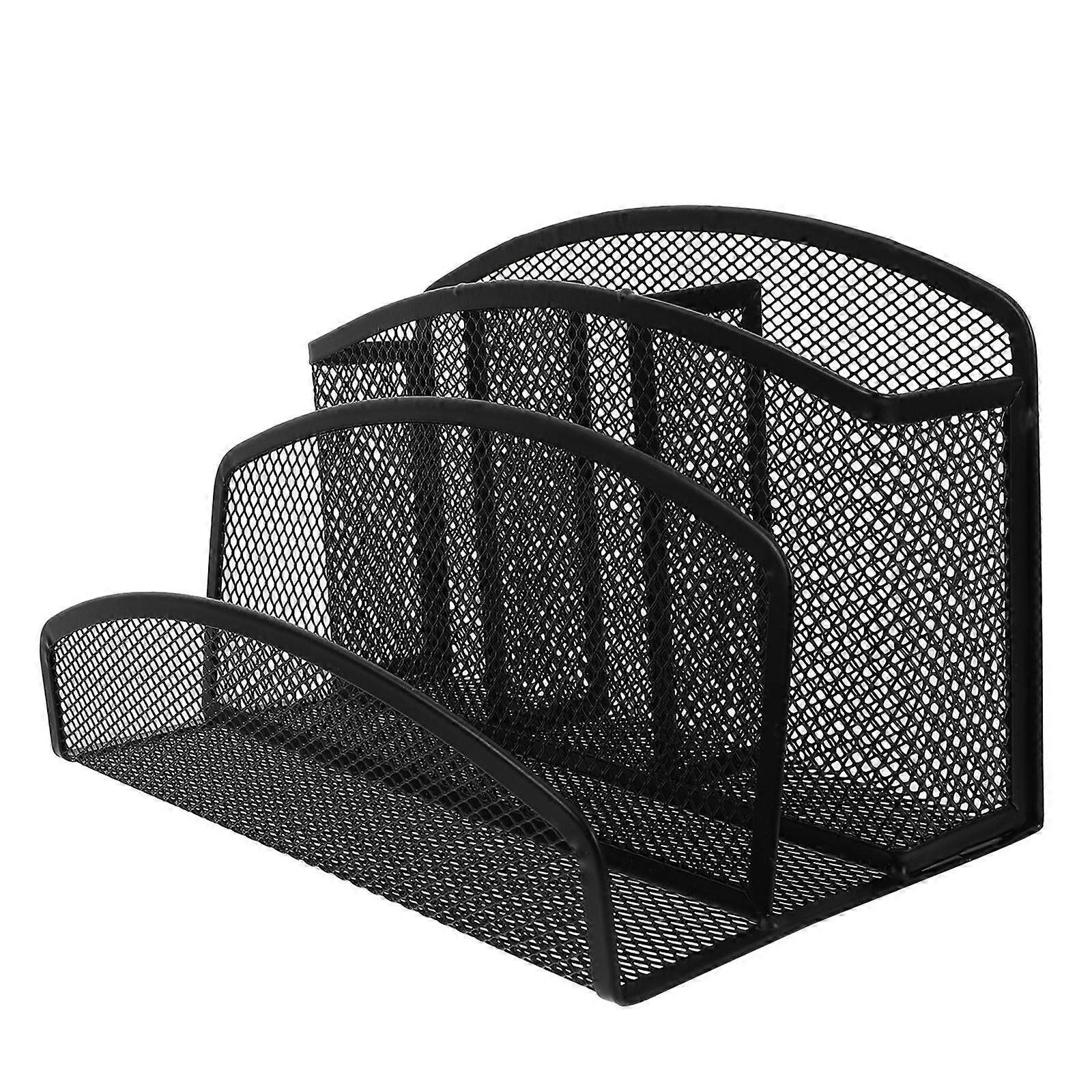 Desktop Mail Storage Multi-Functional Iron Mesh Desk Organizer Document Organization Rectangular Black 1Pack