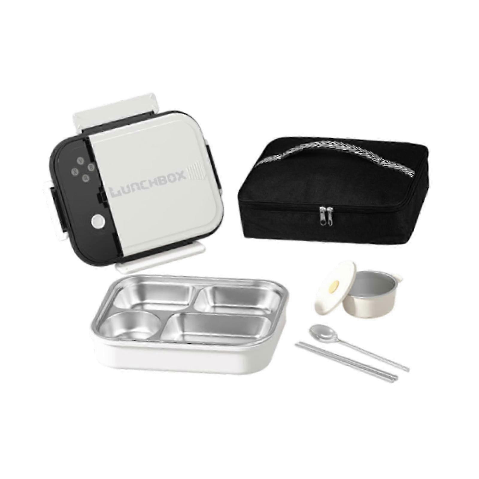 Large Capacity Thermal Bento Box with Bag and Cutlery for Home Camping Work in White