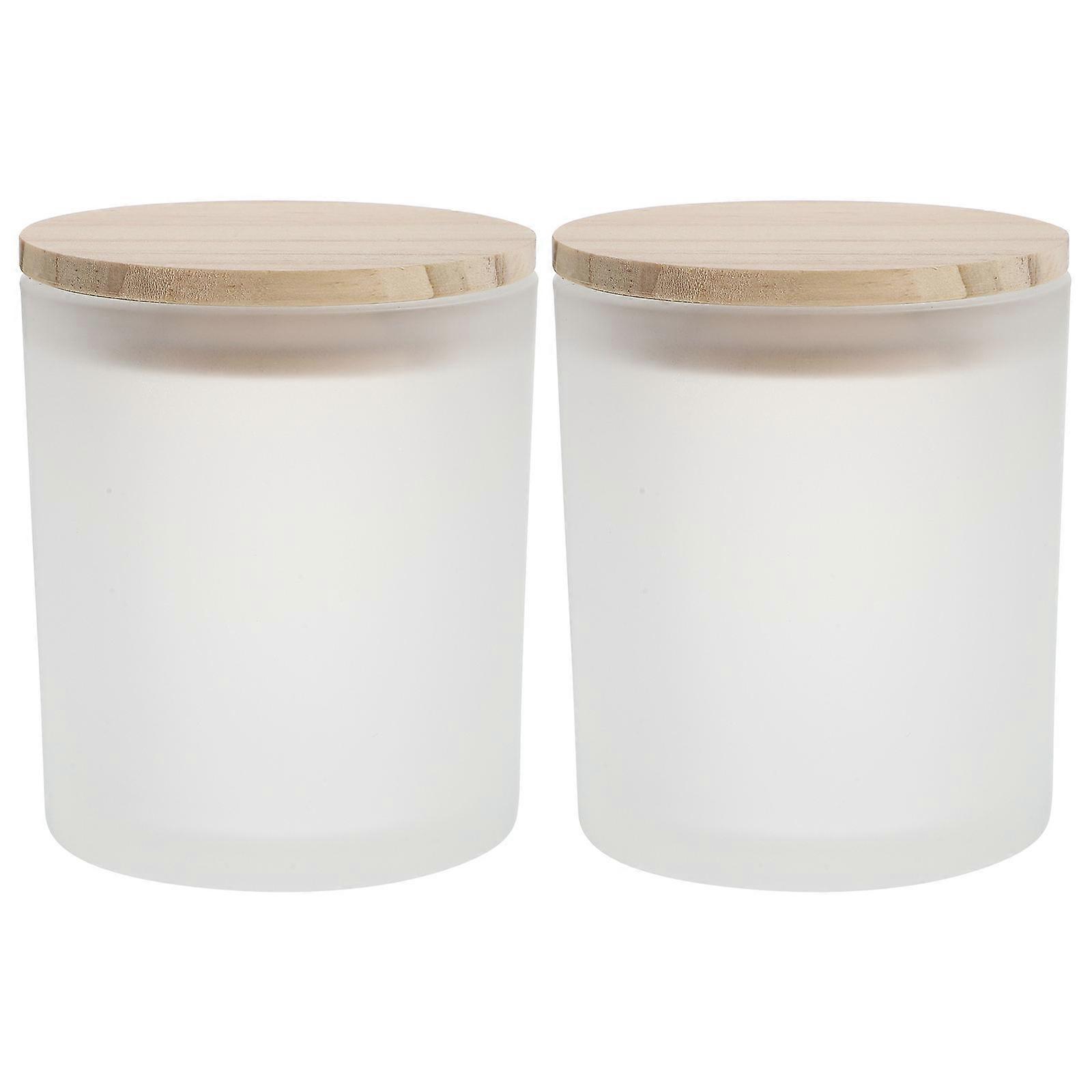 White Glass Candle Cup for Storing with Pine Cover Reusable Design Perfect for DIY Projects 2Pcs