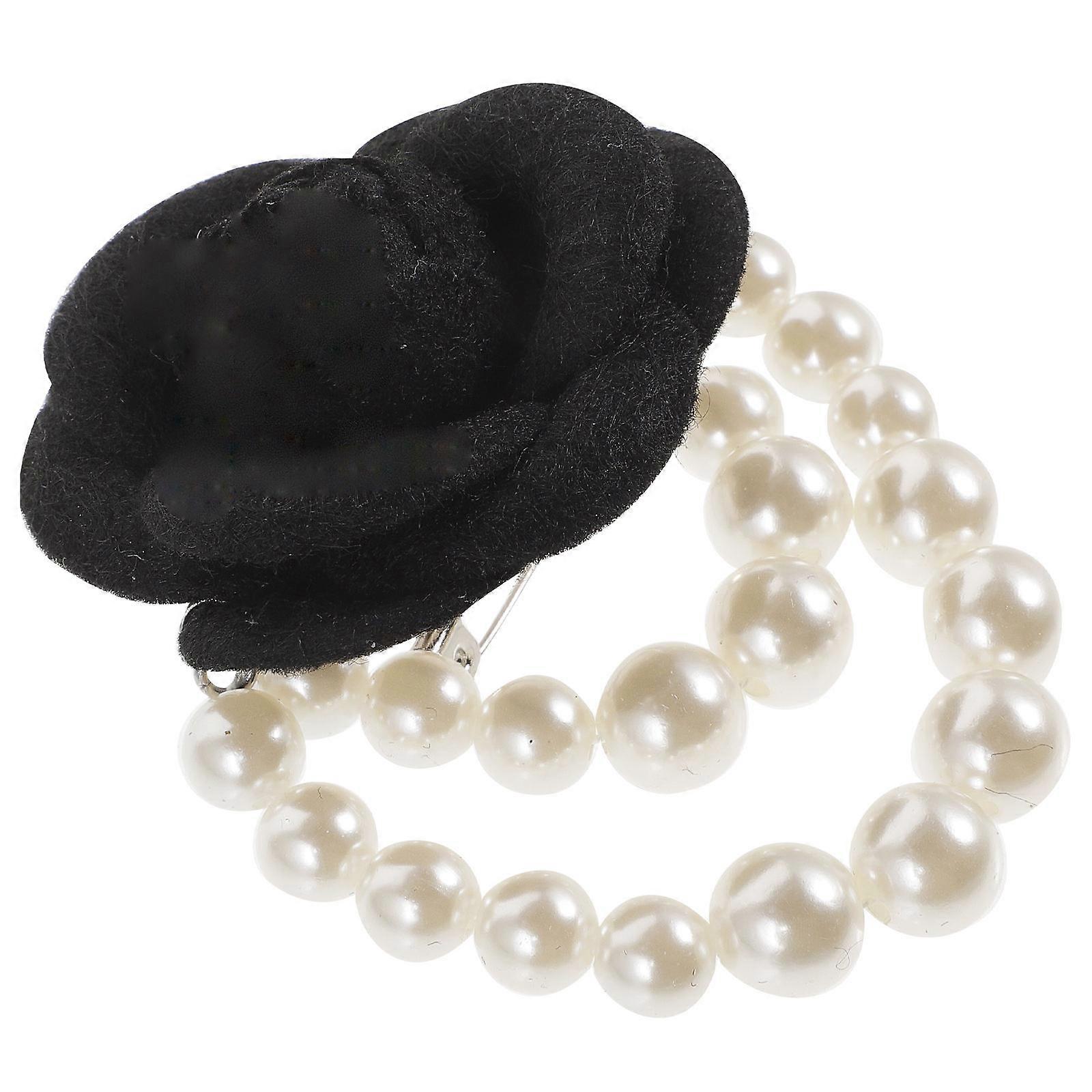 زهرة القماش دبوس لؤلؤة بروش للنساء وشاح قبعة الديكور 8.5x5.5 سم 1 قطعة