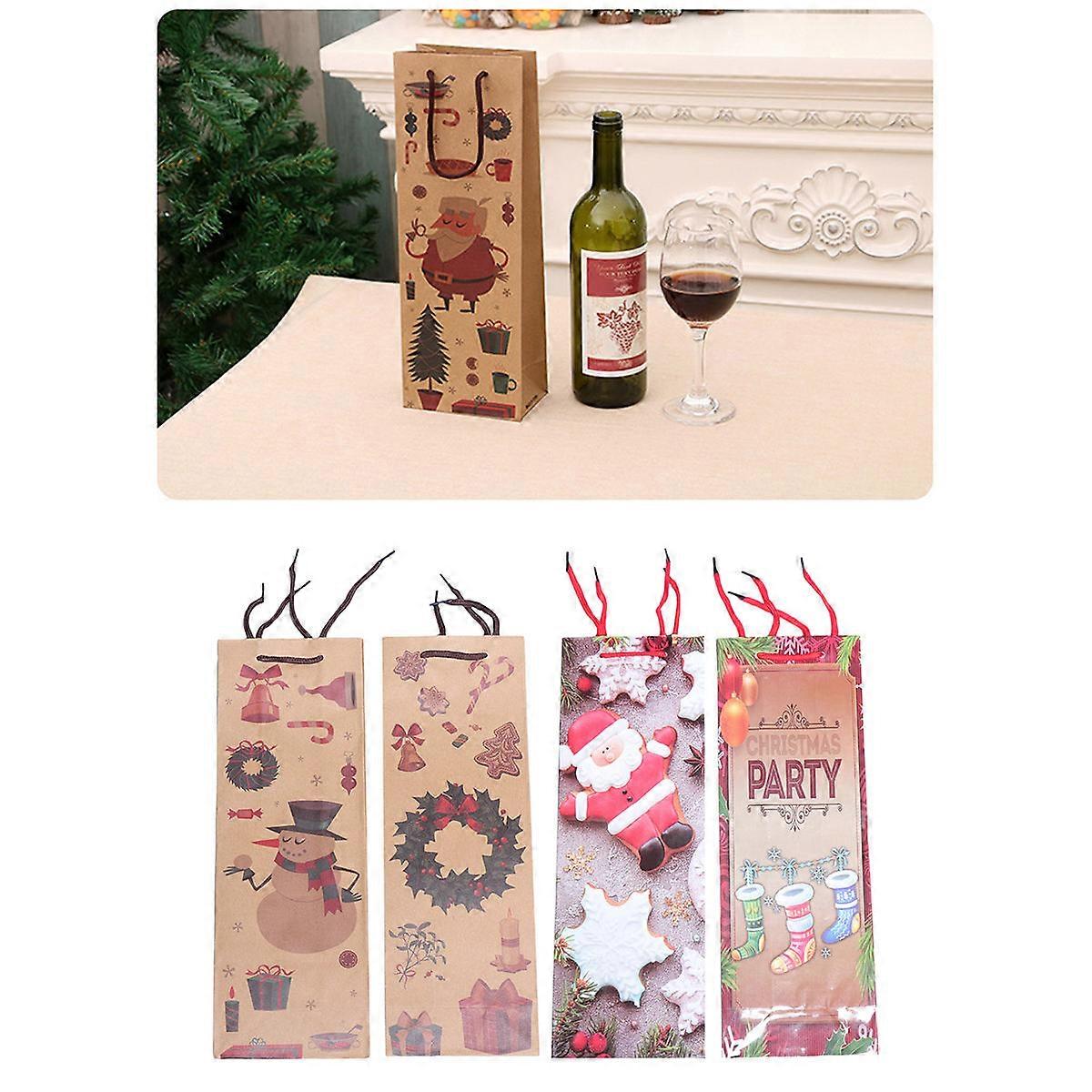 Kraft Paper Bags Pouches Christmas Wine present Bags Rectangular Shape Reusable Environment Protection 37.00X12.00X0.20CM 4Pcs