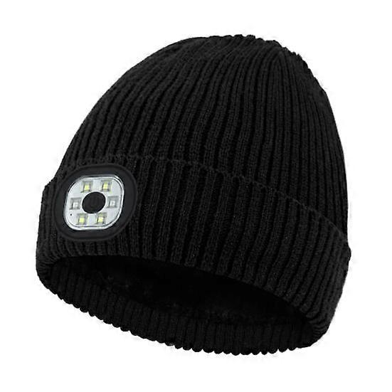 Unisex Solid Color LED Light Hat Fleece Lining Knitting Beanie Hat Winter Outdoor Ridding Night Running Warning Light Hat Streetwear