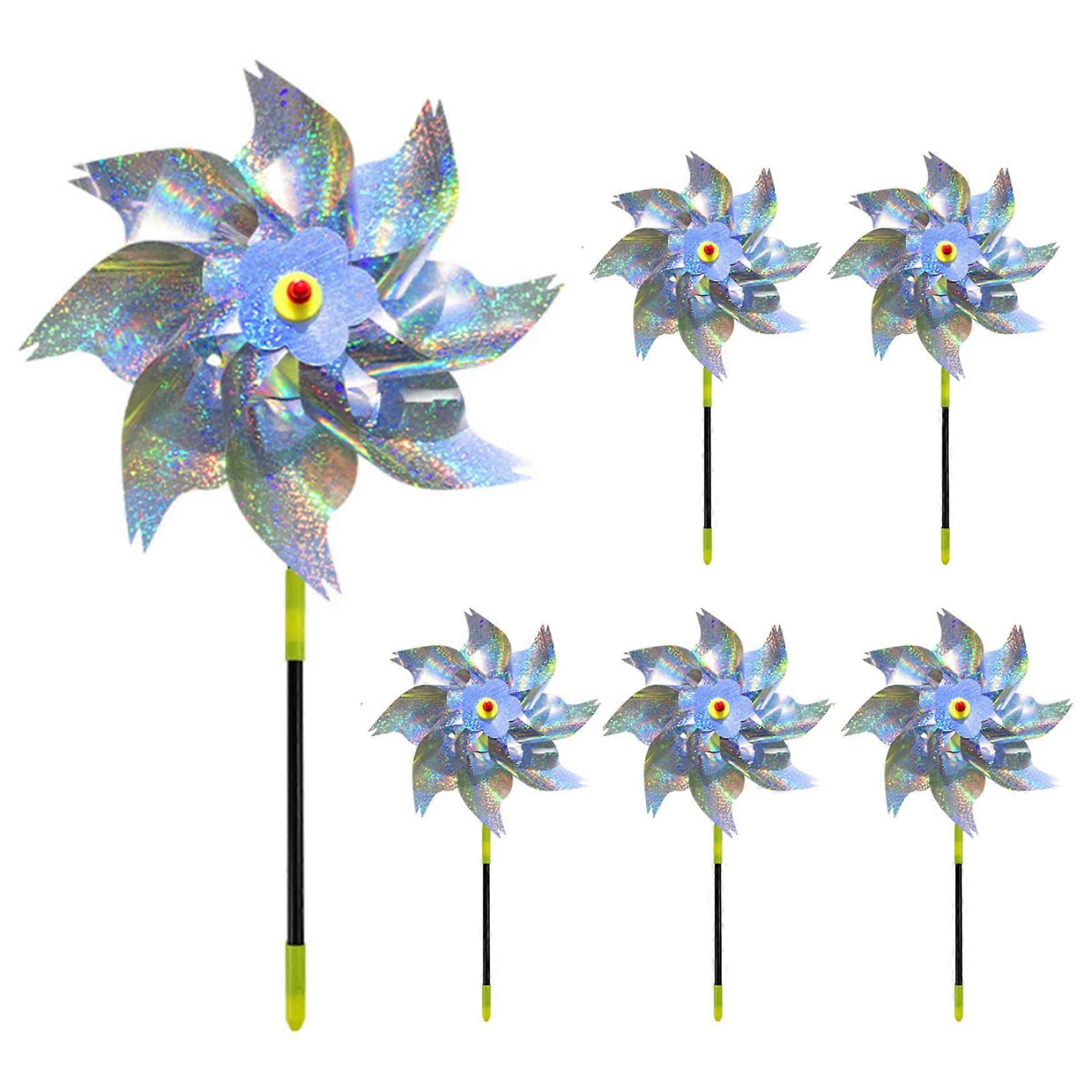 6pcs Reflective Bird Windmill Pigeon Deterrent with Stakes Garden Pinwheel