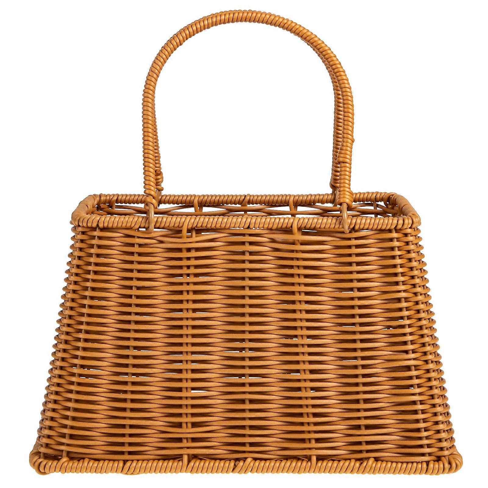 Woven Rattan Flower Basket for Home Organization – Portable Tabletop Storage with Elegant Design for Floral Arrangements and Decorative Use