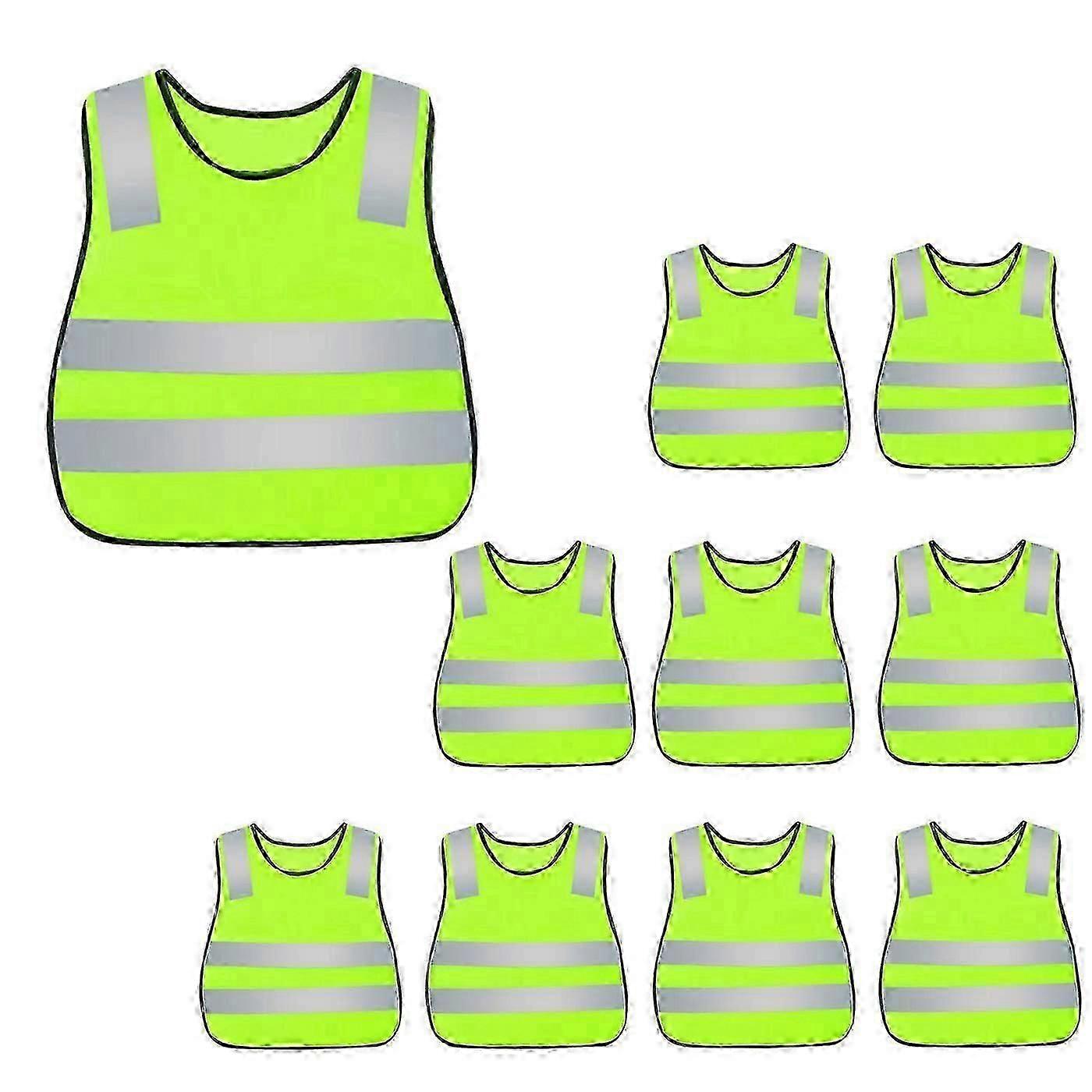 2025 Förpackning med 10 stycken Säkerhetsväst Barn Flicka Pojke Hög Synlighet Jacka Ärmlös Student Tonåring Reflekterande väst för cykling Promenader Jogging Hikin