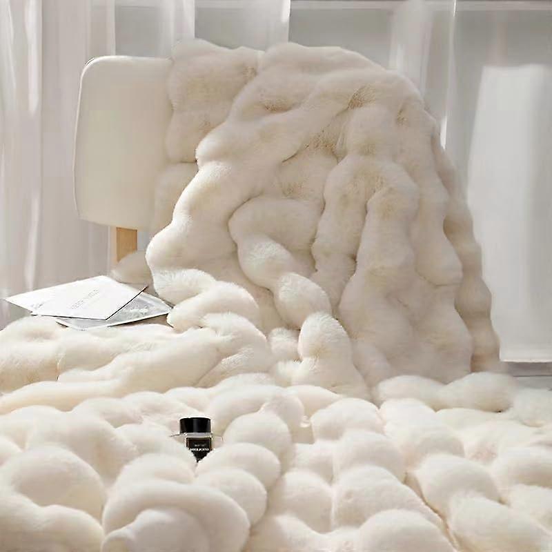 Bubble Blanket Faux Rabbit Fur Blanket Cuddly Blanket Fluffy (Beige, 50x50cm)