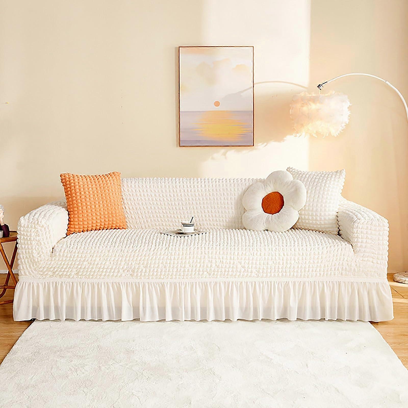Stretch Sofa Cover, Fully Elastic Slipcovers, Bubble Rock Design, 360° Protection, Durable Fabric for Home Office (White, Single (90140cm))
