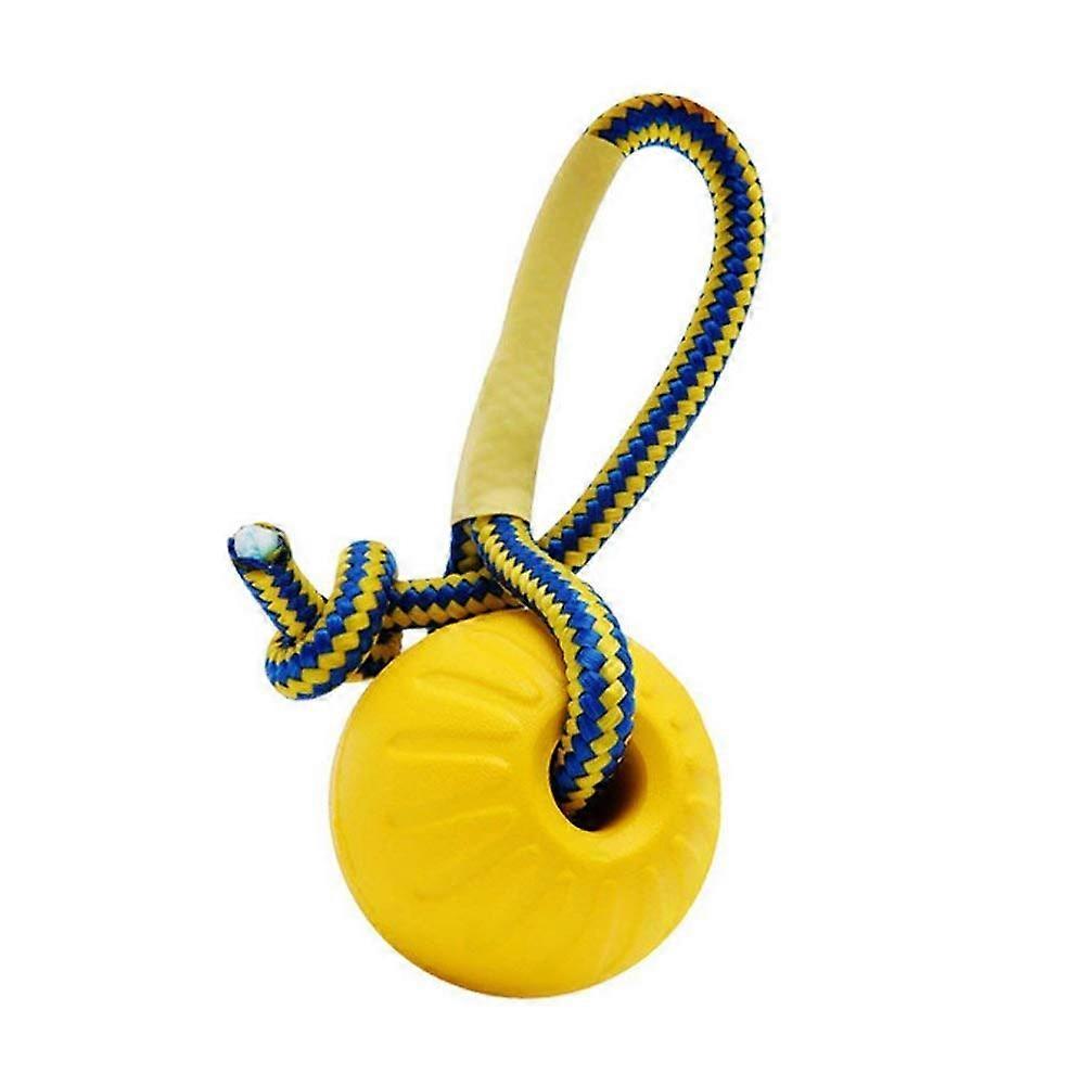 1 x Indestructible Solid EVA Ball with String Dog Training Chew Ball Toy Game Fetch Teething Toy Yellow and Useful