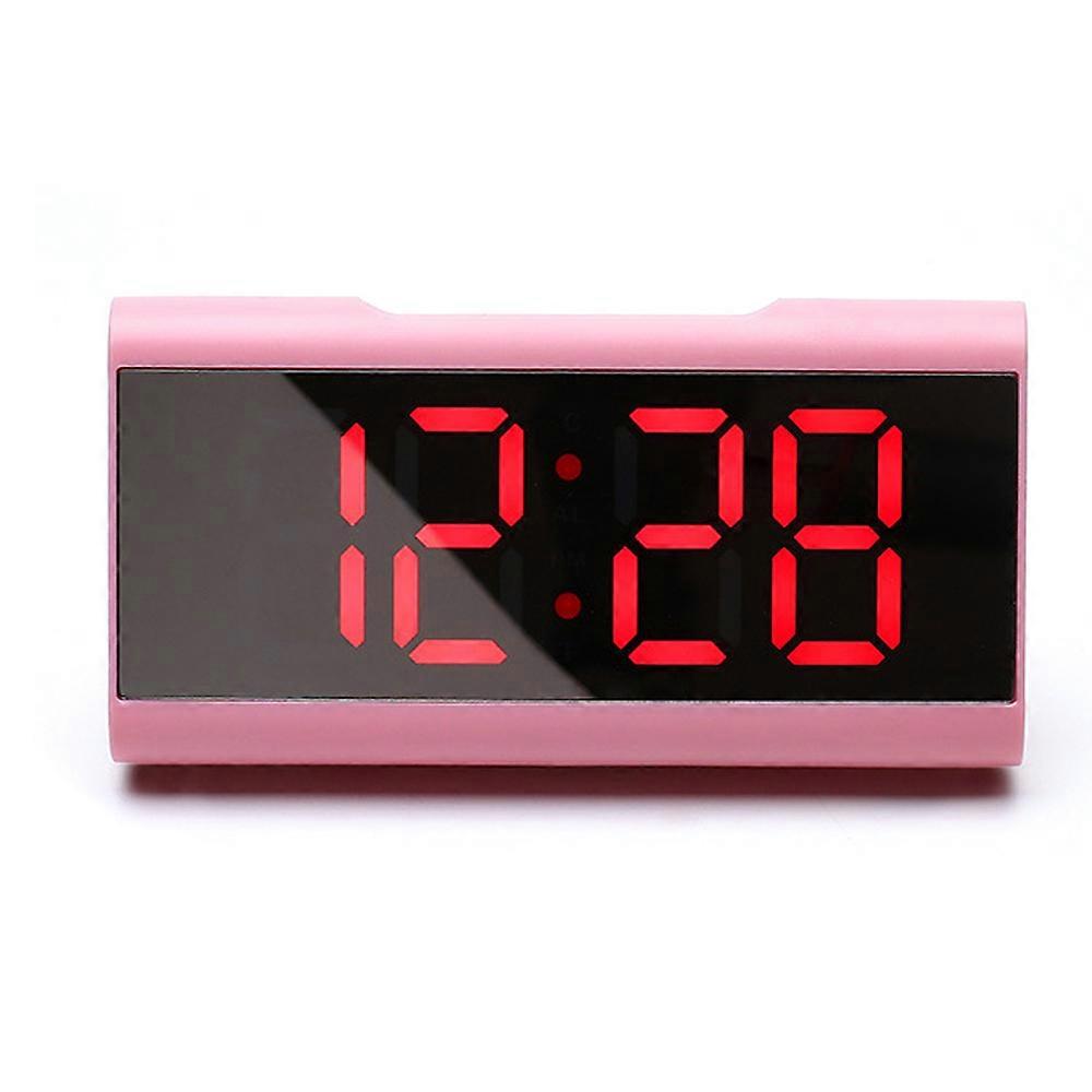 Desktop Led Digital Clock Display Mute Home Office Glass Mirror Electronic Clock-Red