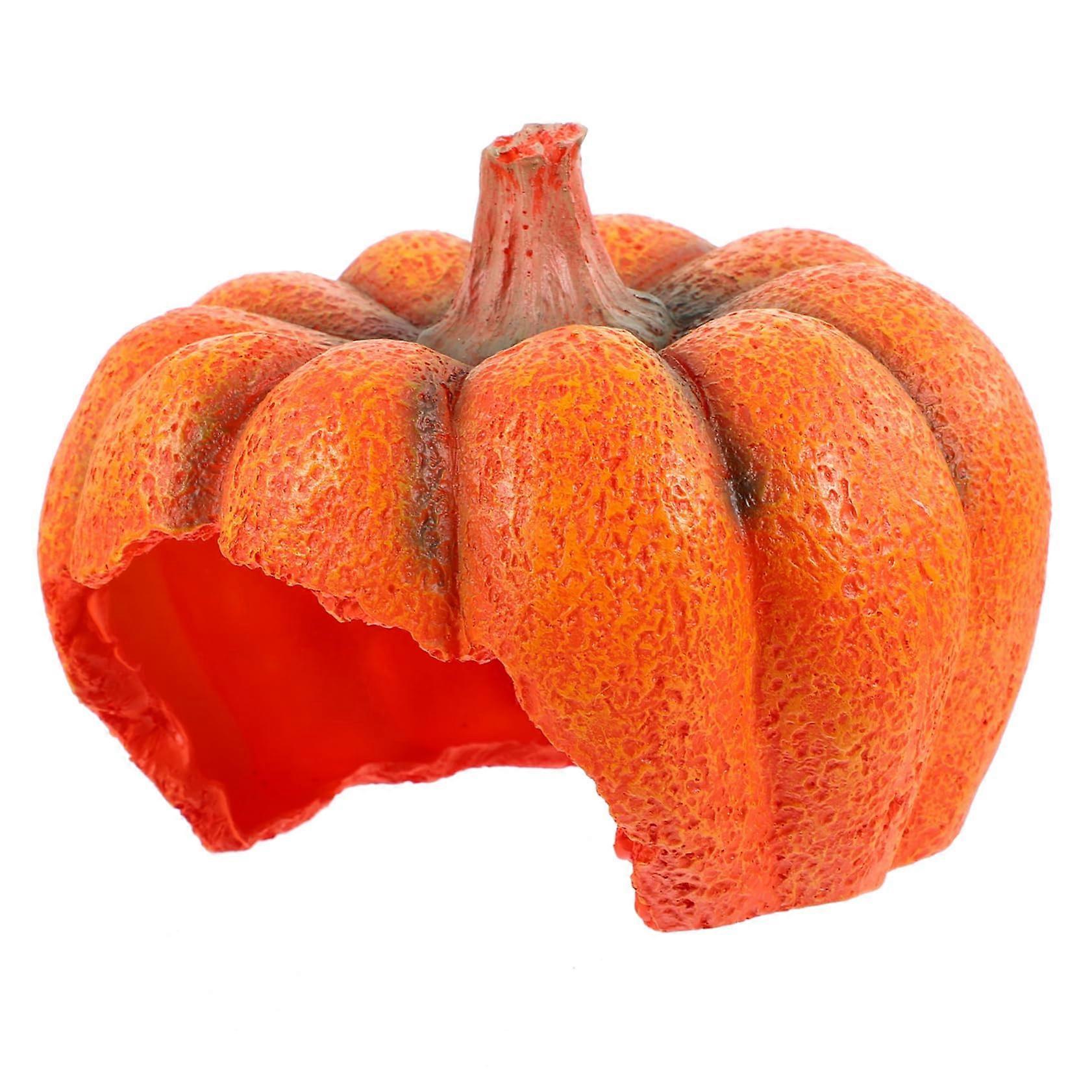 Pumpkinshaped hiding spot for, decorative hiding cave for aquariums and terrariums for turtles and bearded dragons, orange design.
