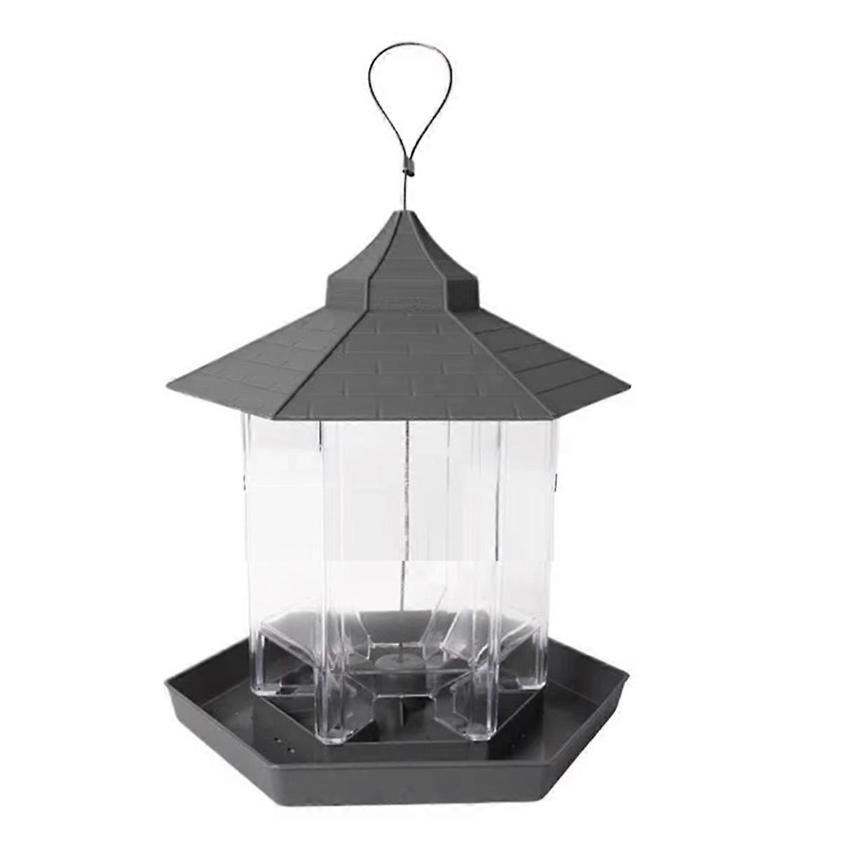 Fuglefoderhuse til vilde fugle, lysthus, foderautomat til fugle, foderskål, stor kapacitet, ophængningsstation med 6 foderporte til haven, B