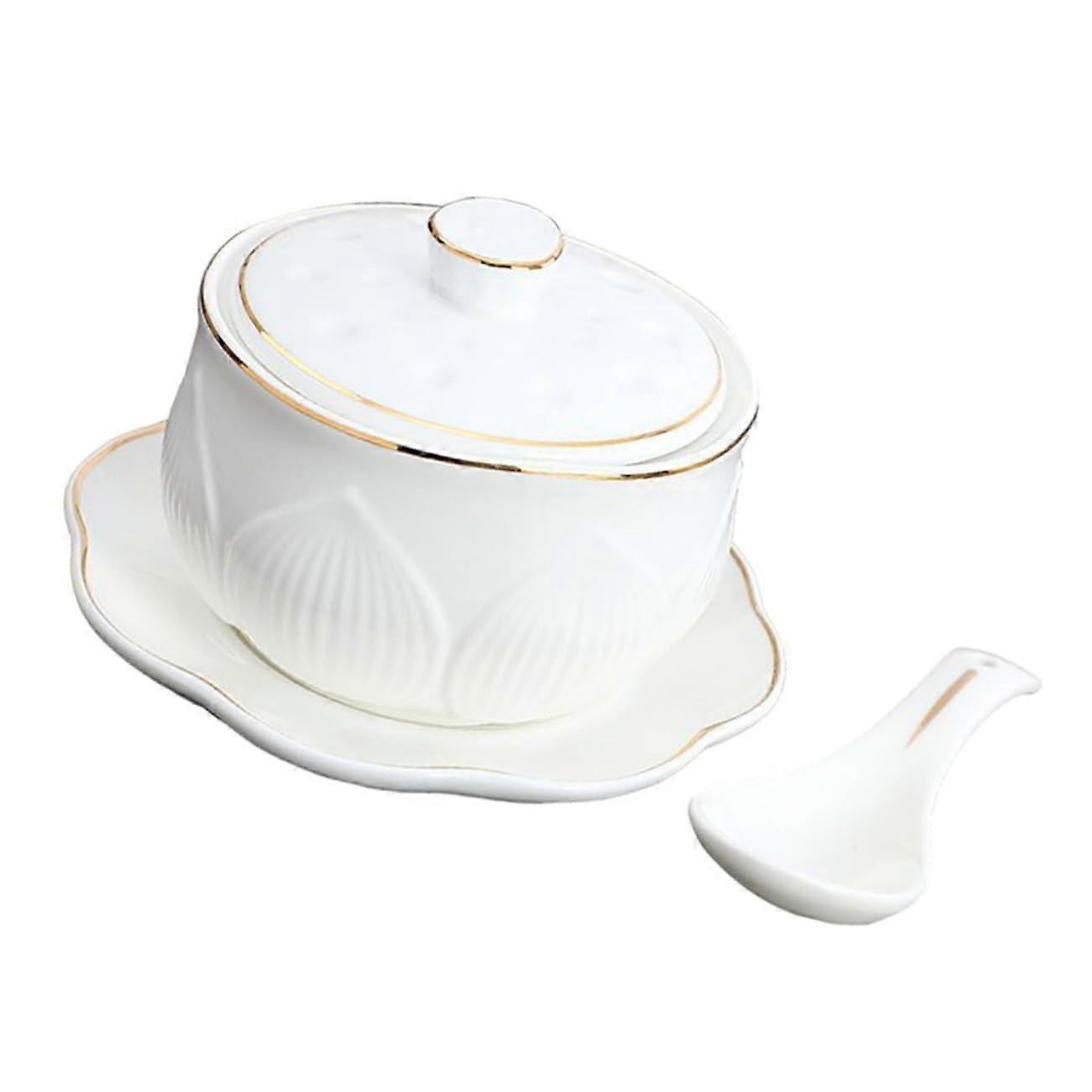 1 Set Small Dutch Oven French Onion Soup Pot Pudding Pot Bowl Egg Pudding Cup Soup Bowls with Lid Instant Noodle Cup Steamed Egg Cup Porcelain