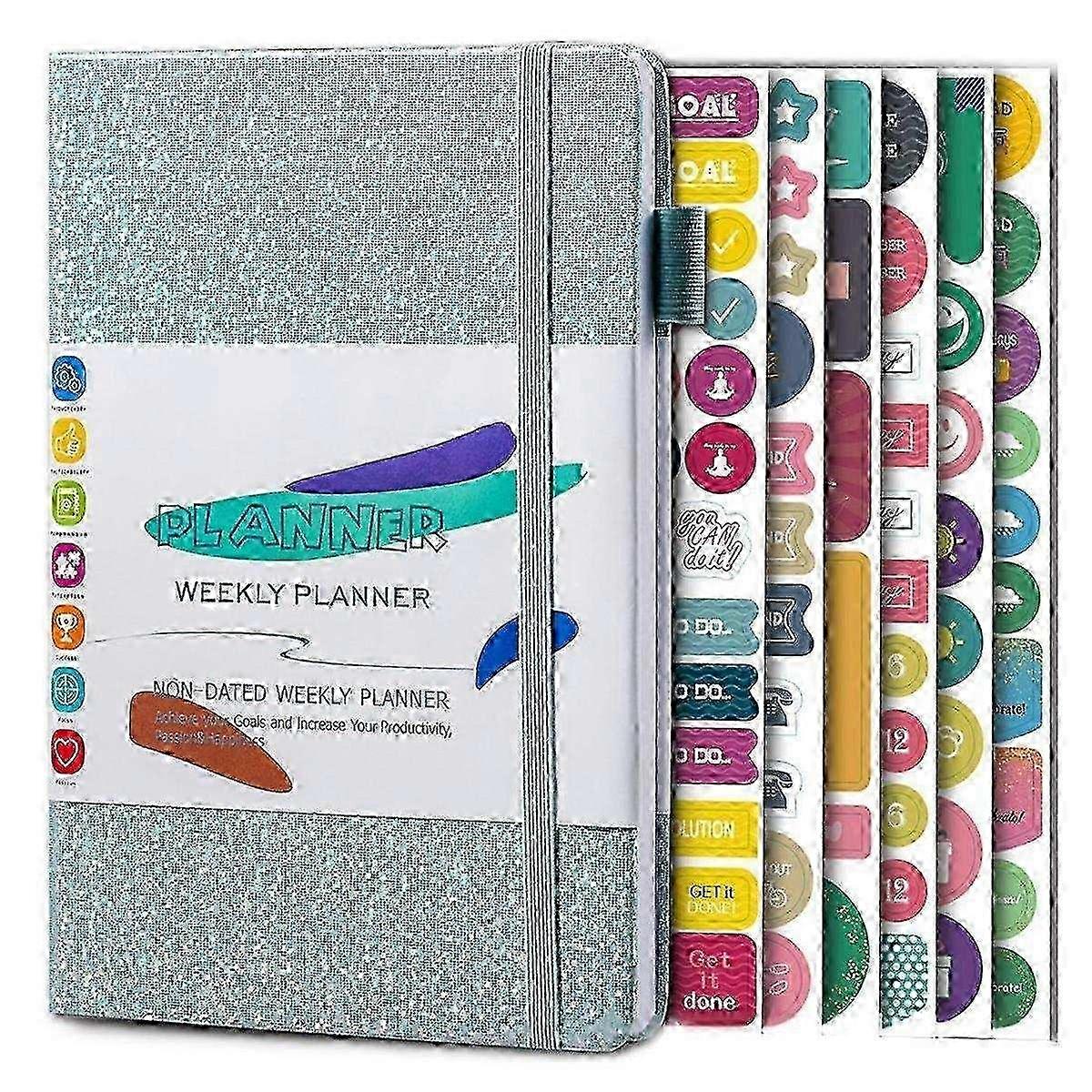 A5 Notebook Paper Diary Notebook with Elastic Strap and Journal Stickers Blue bs