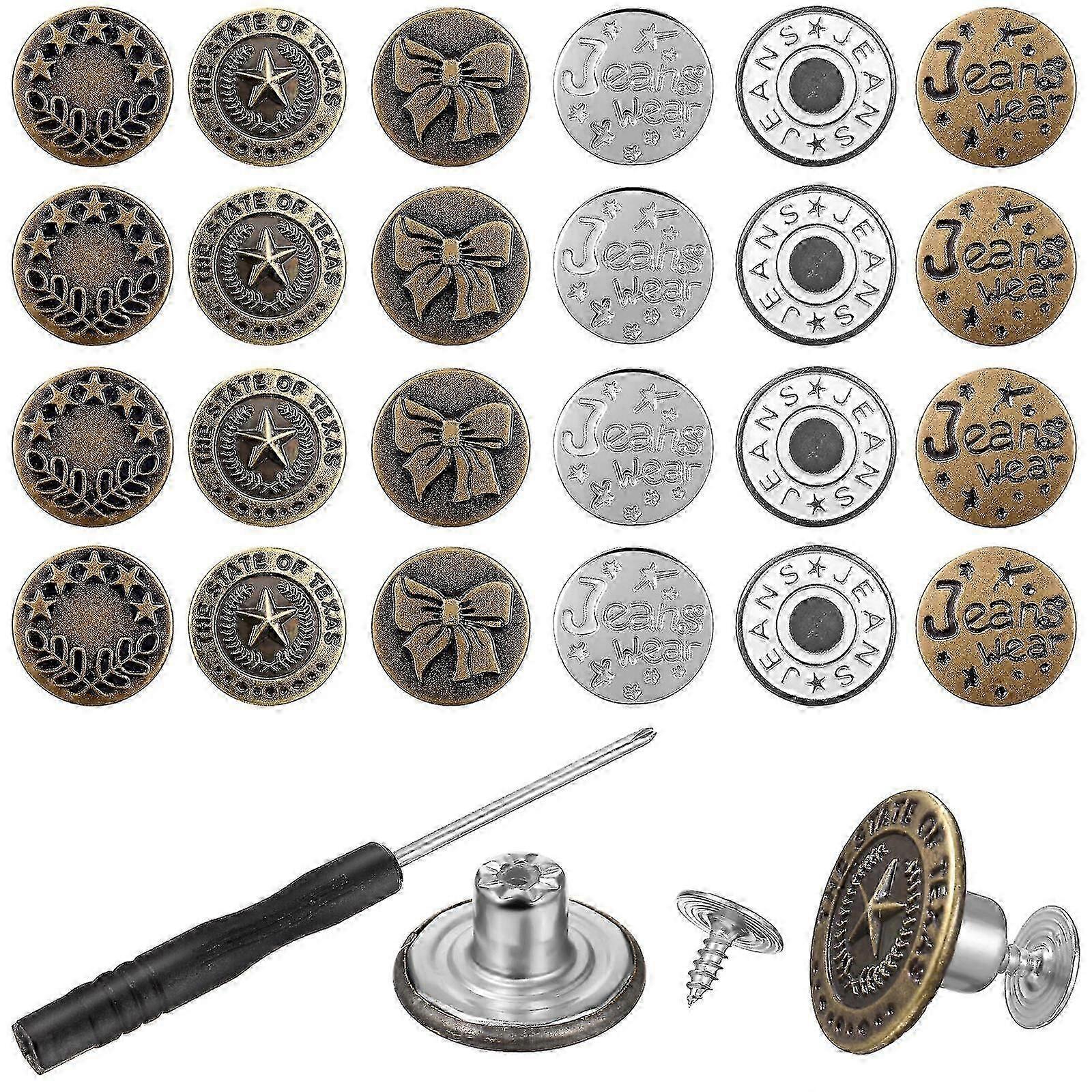 36 Pcs Jeans Buttons No-Sew Removable Copper Jeans Replacement Buttons with Screwdriver