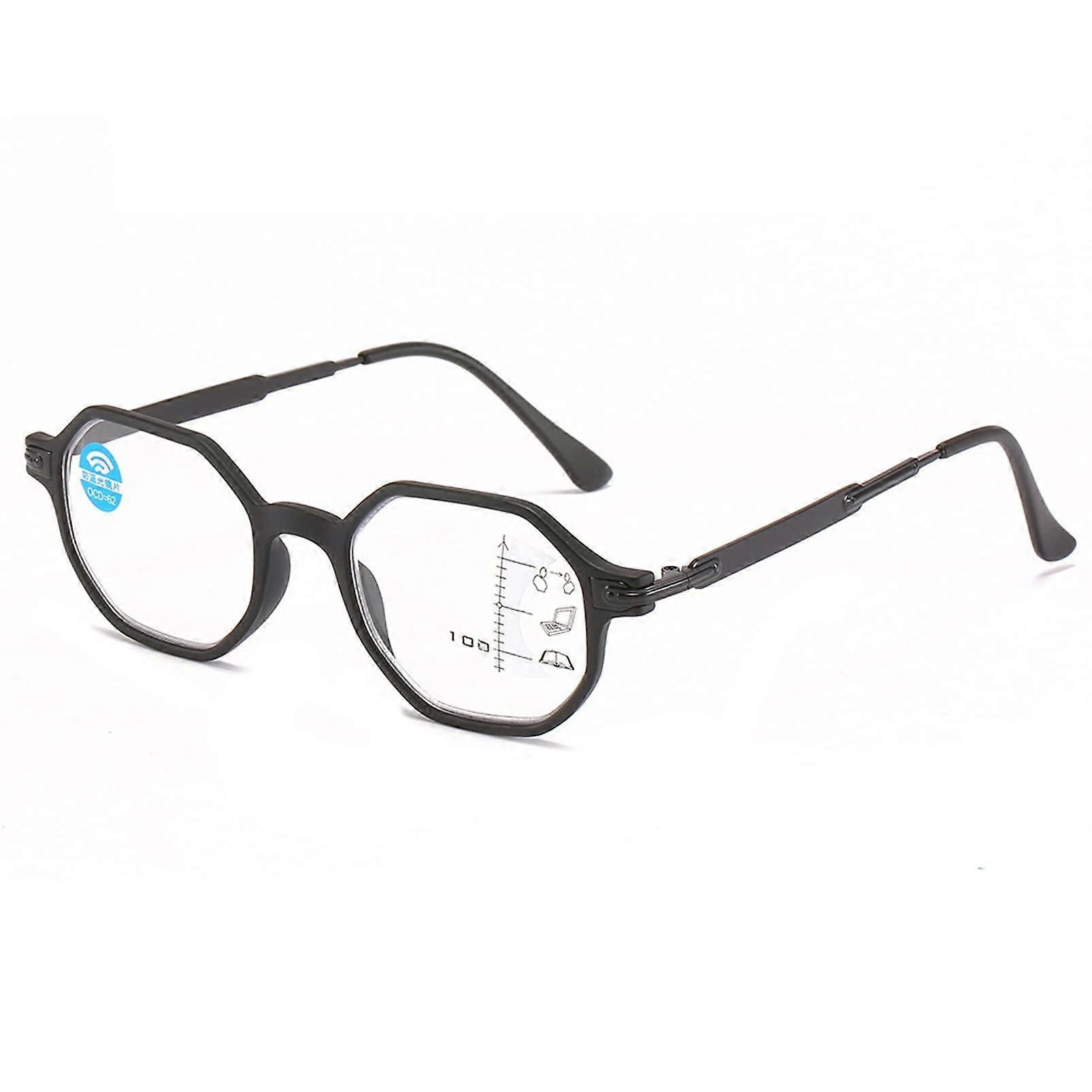 Progressive Multifocal Computer Reading Glasses for Men and Women, +3.0 Black Trifocal Metal Frame with Spring Hinge, Blue Light Blocking
