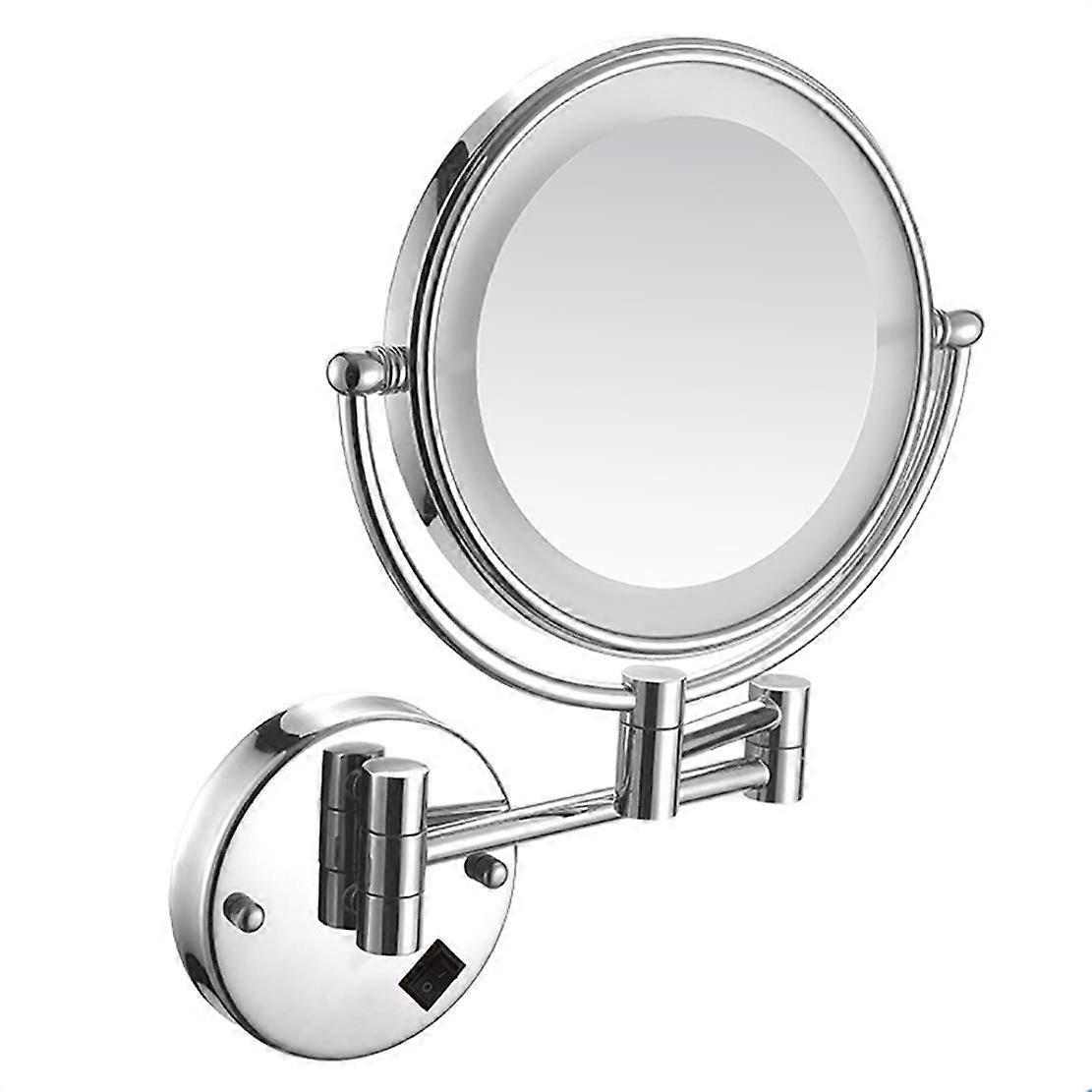 Makeup mirror, LEDlit wallmounted makeup mirror, 5x magnifying cosmetic mirror, 360° swivel, extendable, doublesided