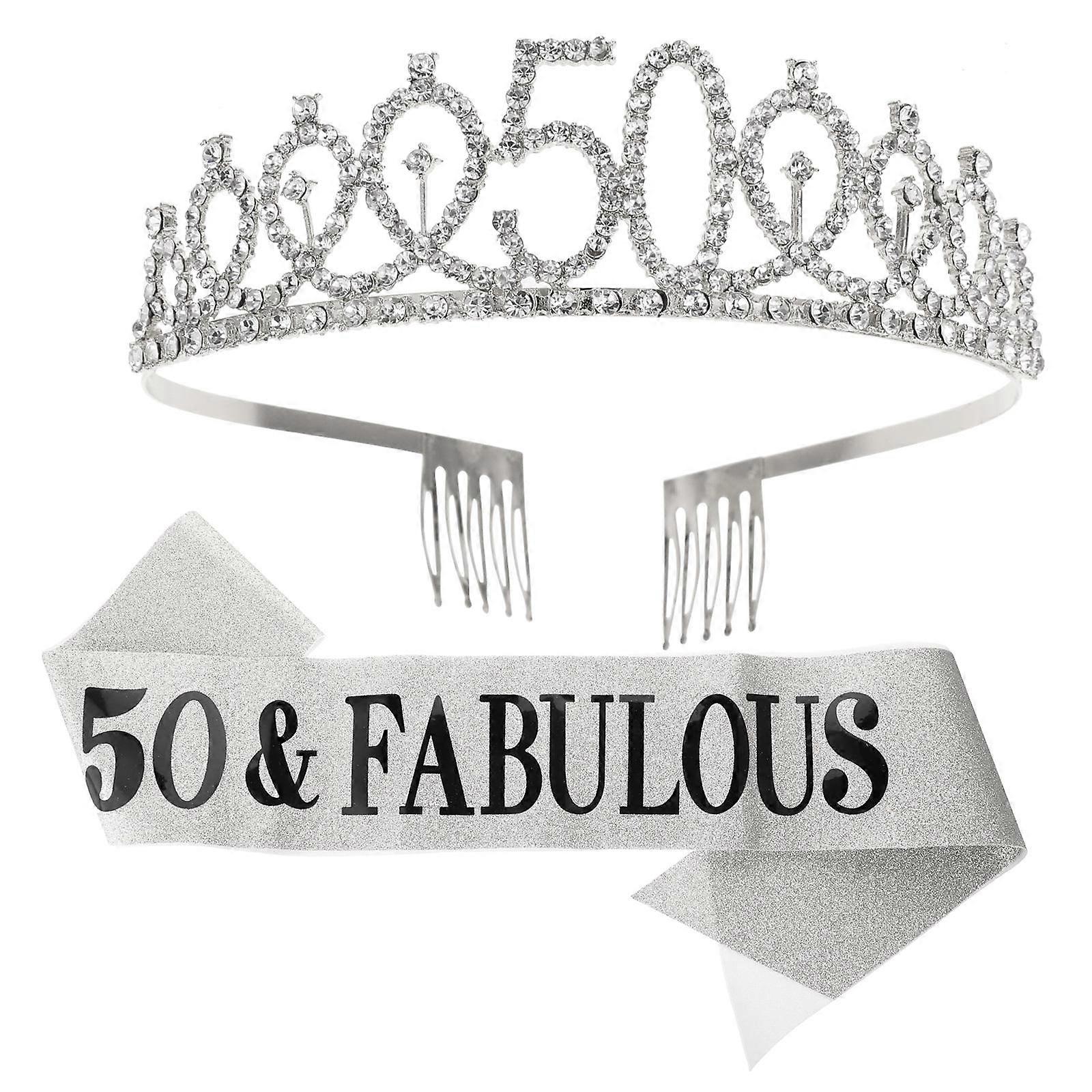 Birthday Crown Set with Elegant Sash and Silver Belt for Women's Party Decorations