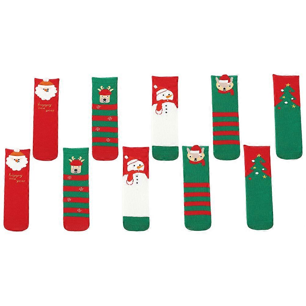 Elastic Ankle Design Socks for Kids Mid-Calf Comfortable Cotton 5Pairs