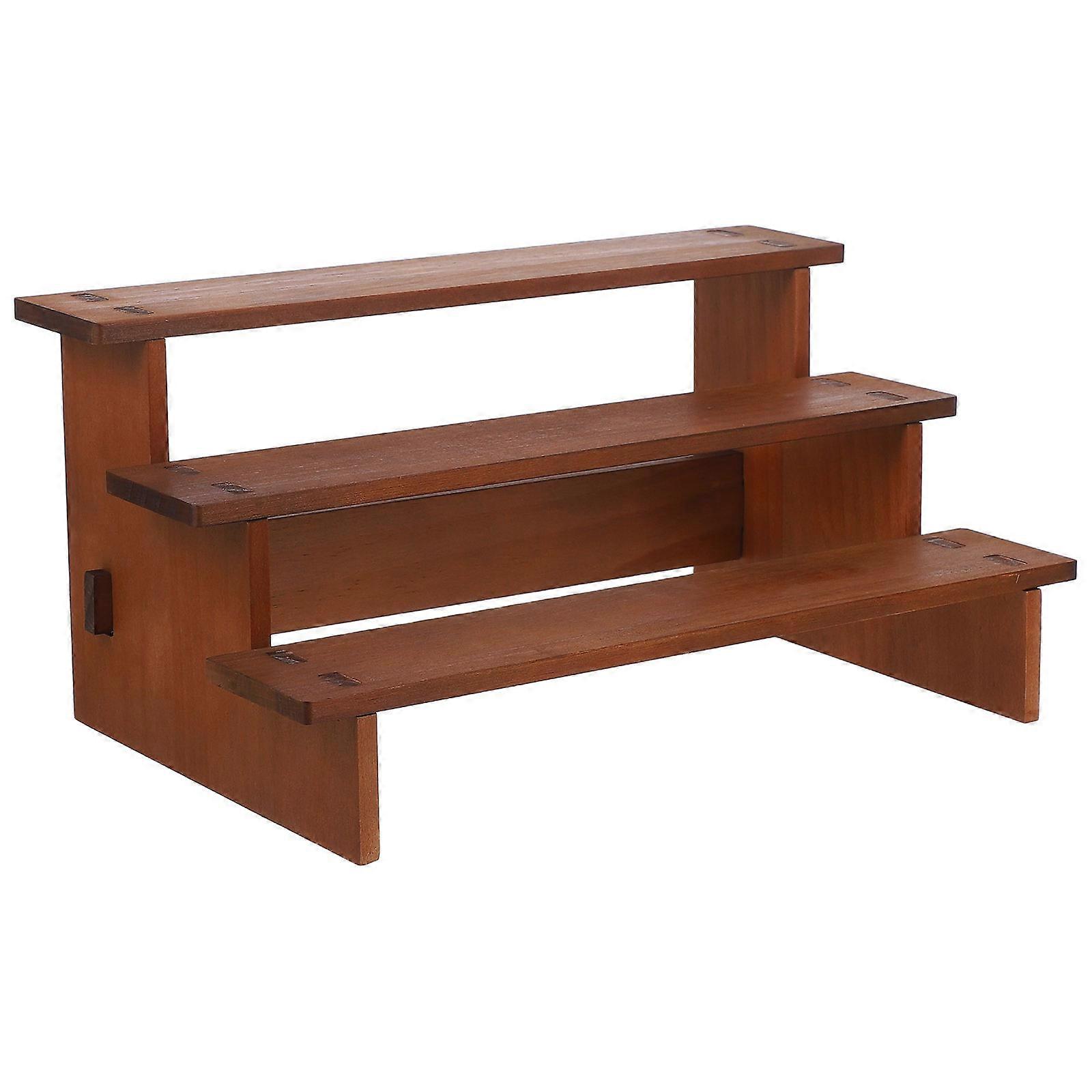 Rustic Style Wood Display Stand Tired Structure Ideal For Home Decor Light Brown 30.00X18.00X14.50CM Cupcake And Dessert Display 1Set