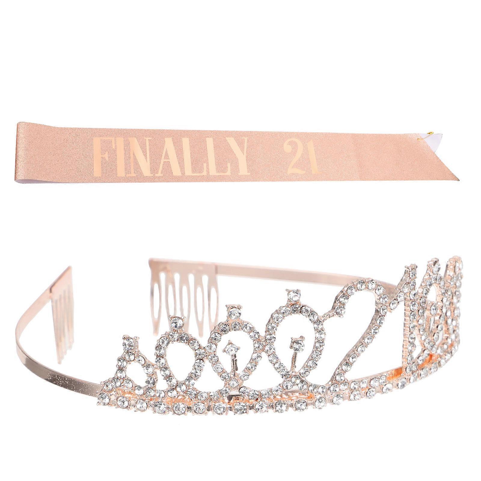 1 Set Birthday Sash and Crown Set Ultra Sash with Delicate Crown