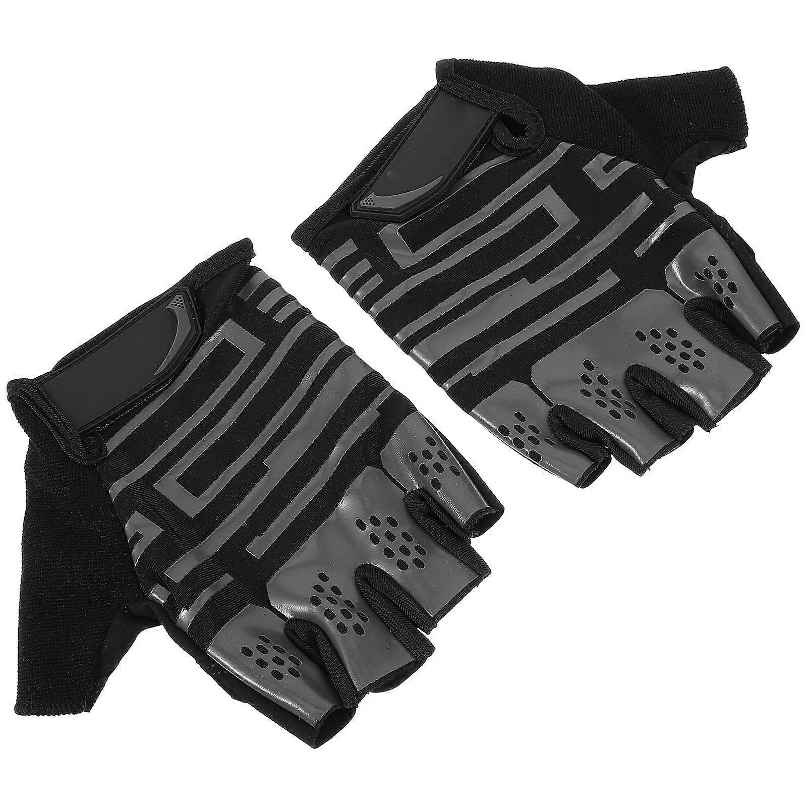 Black Breathable Half Finger Gloves for Riding Made of Fiber Nylon Comfortable to Wear Size L