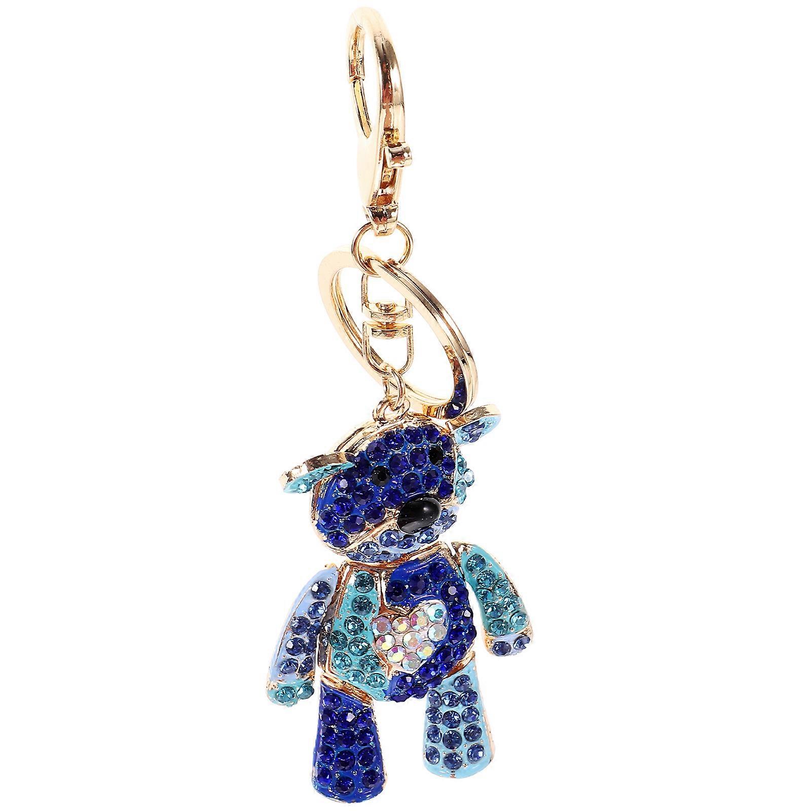 Blue Metal Keychain with Adorable Cartoon Bear Design for Keys Lightweight and Durable 1.5 inches