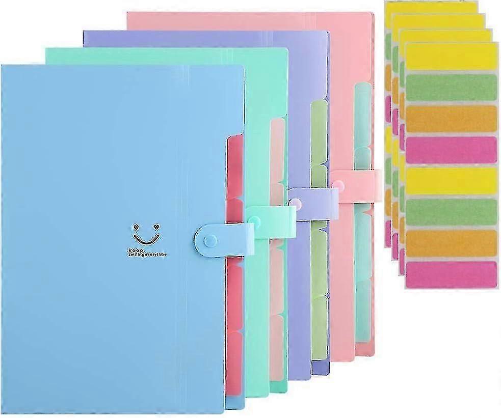 Set of 4 Expandable File Folders with 5 Pockets - Cute Accordion Style A4 Letter Size Organizers (12.75 x 9.25) for Paper Storage