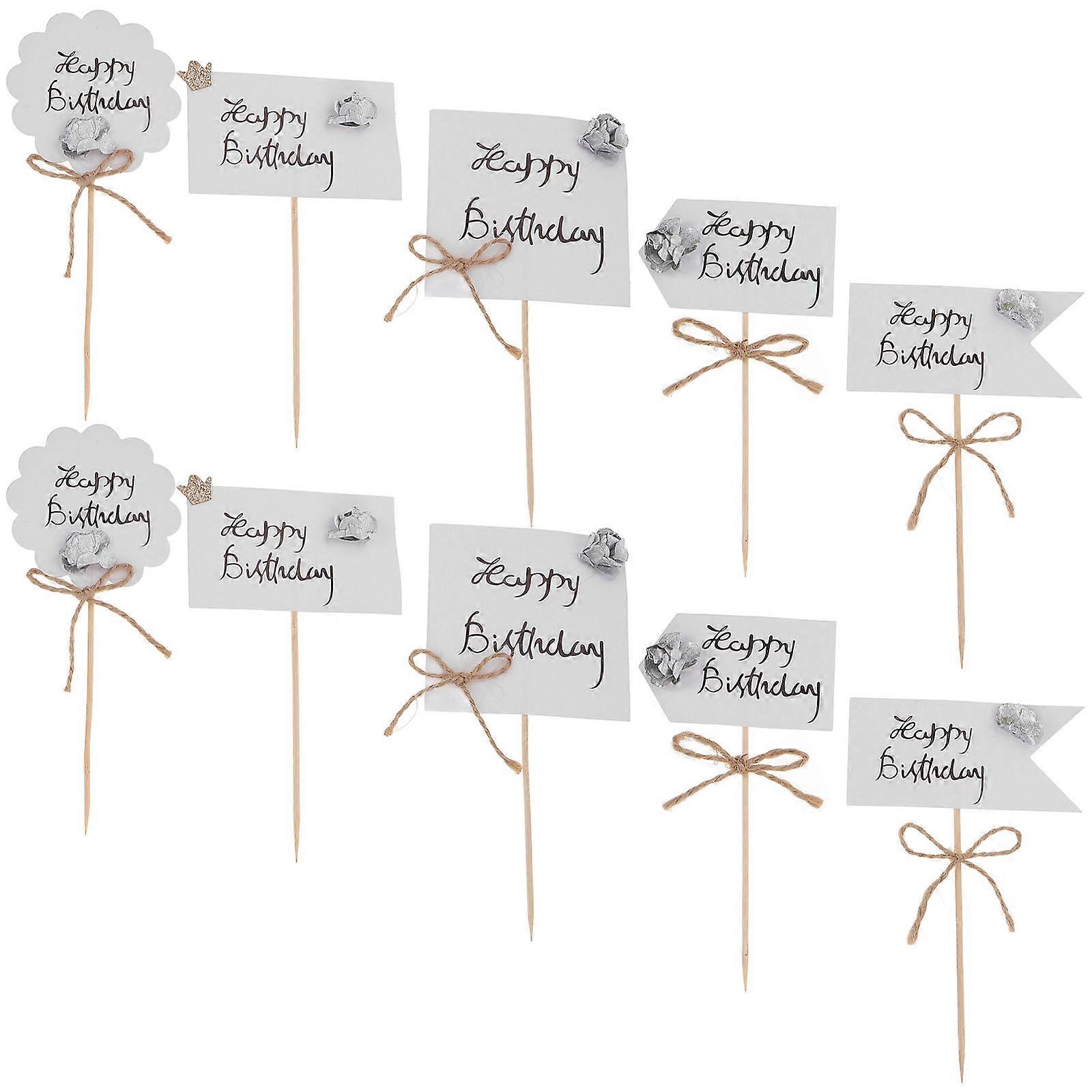 Dessert Cake Toppers Cake Sticks Silver Flower Shape Party Baking Decorations 14.5x8.5cm Paper Material 12Pcs
