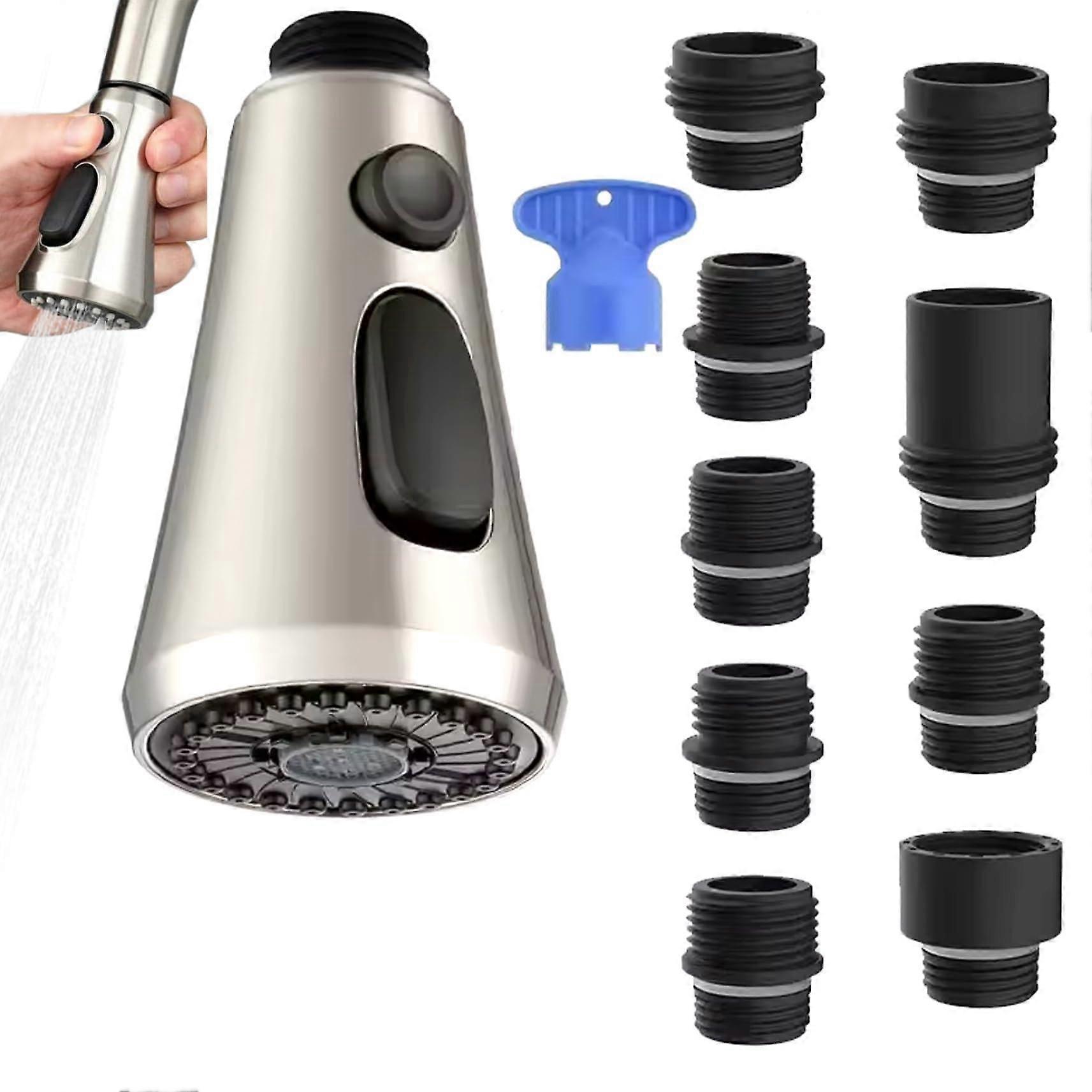 Replacement kitchen faucet head, 3function sink sprayer attachment with 9 nozzles, easy installation for kitchen sink.