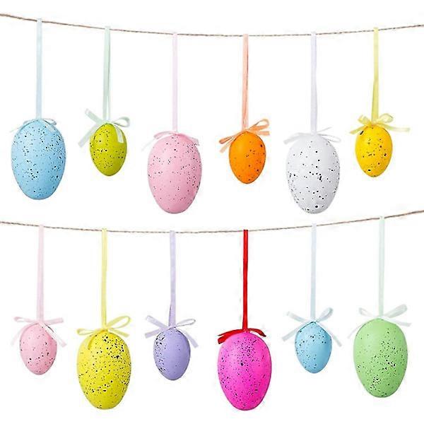 18pcs Easter Eggs Colorful, Easter Hanging Ornaments Plastic Painted Place for Children Gift Easter Home