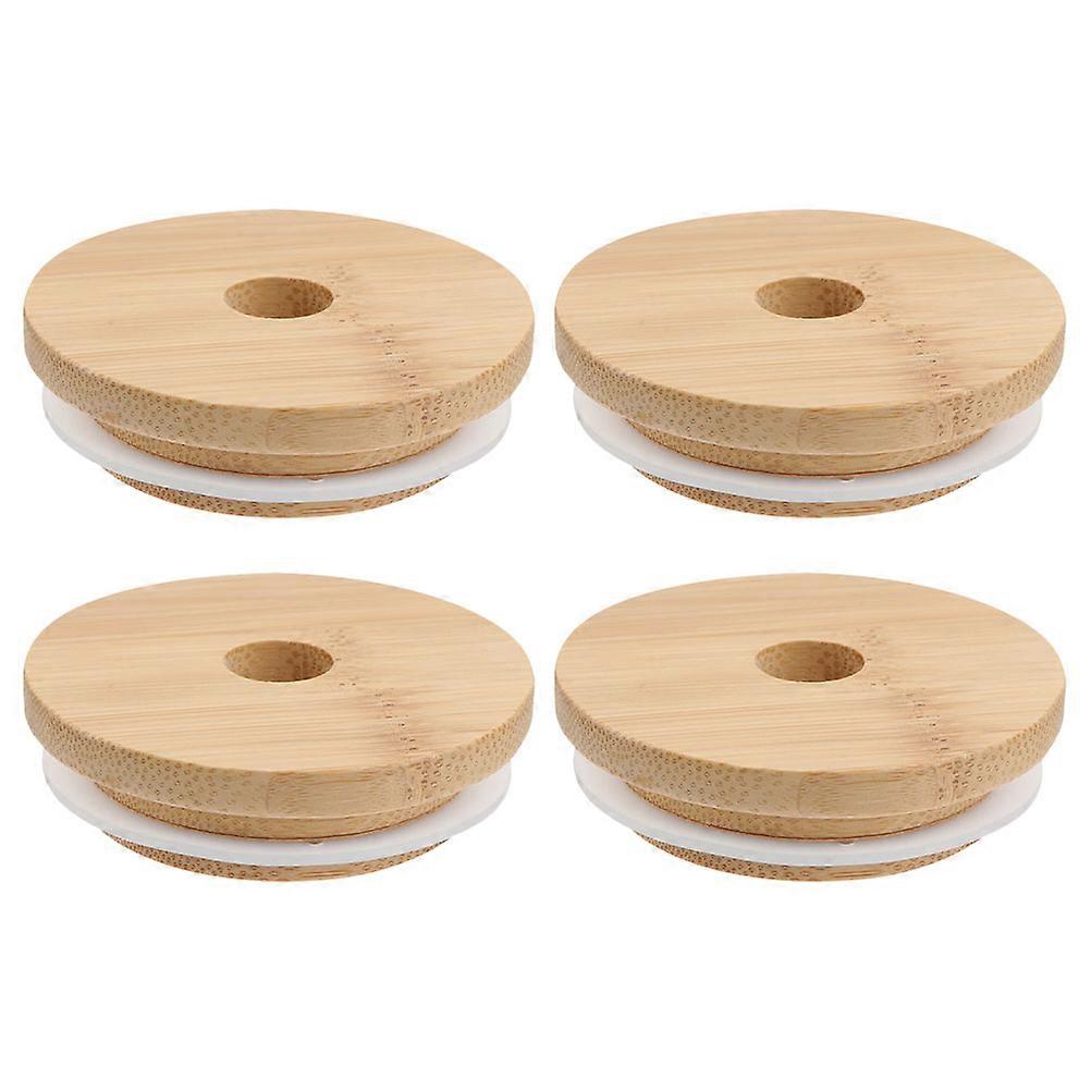 Reusable Bamboo Lids for Glass Jars Sealing Function Beige 7X7cm 4Pcs