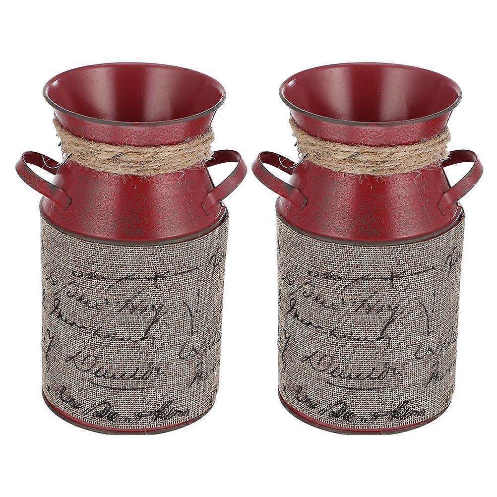 Vintage Flower Buckets 2Pack Red Iron Storage Container Ideal For Flower Arrangement Home Decoration And Garden Use