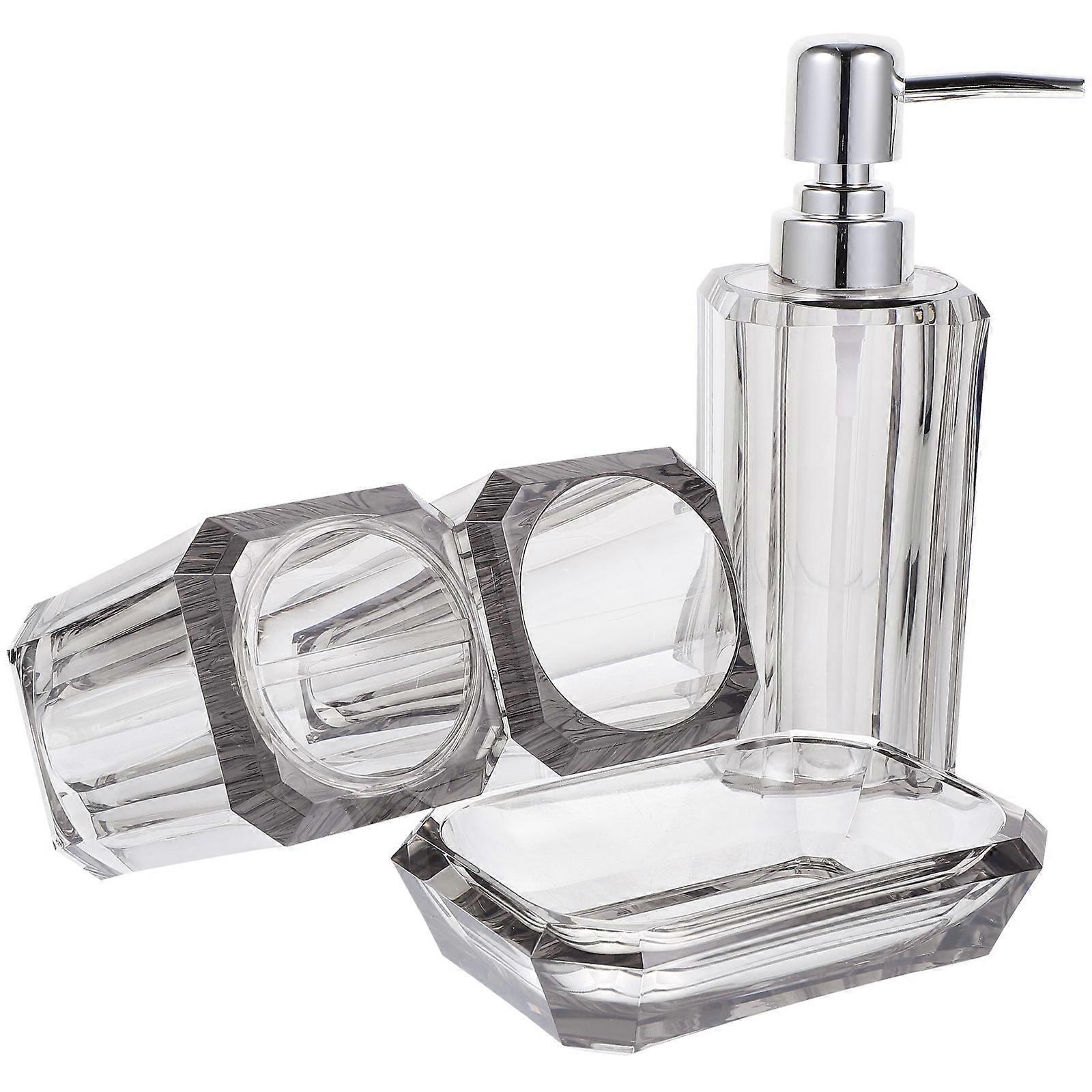 Bathroom Accessories Set For Families In Elegant Grey With Soap Dispenser And Toothbrush Holder 1 Set