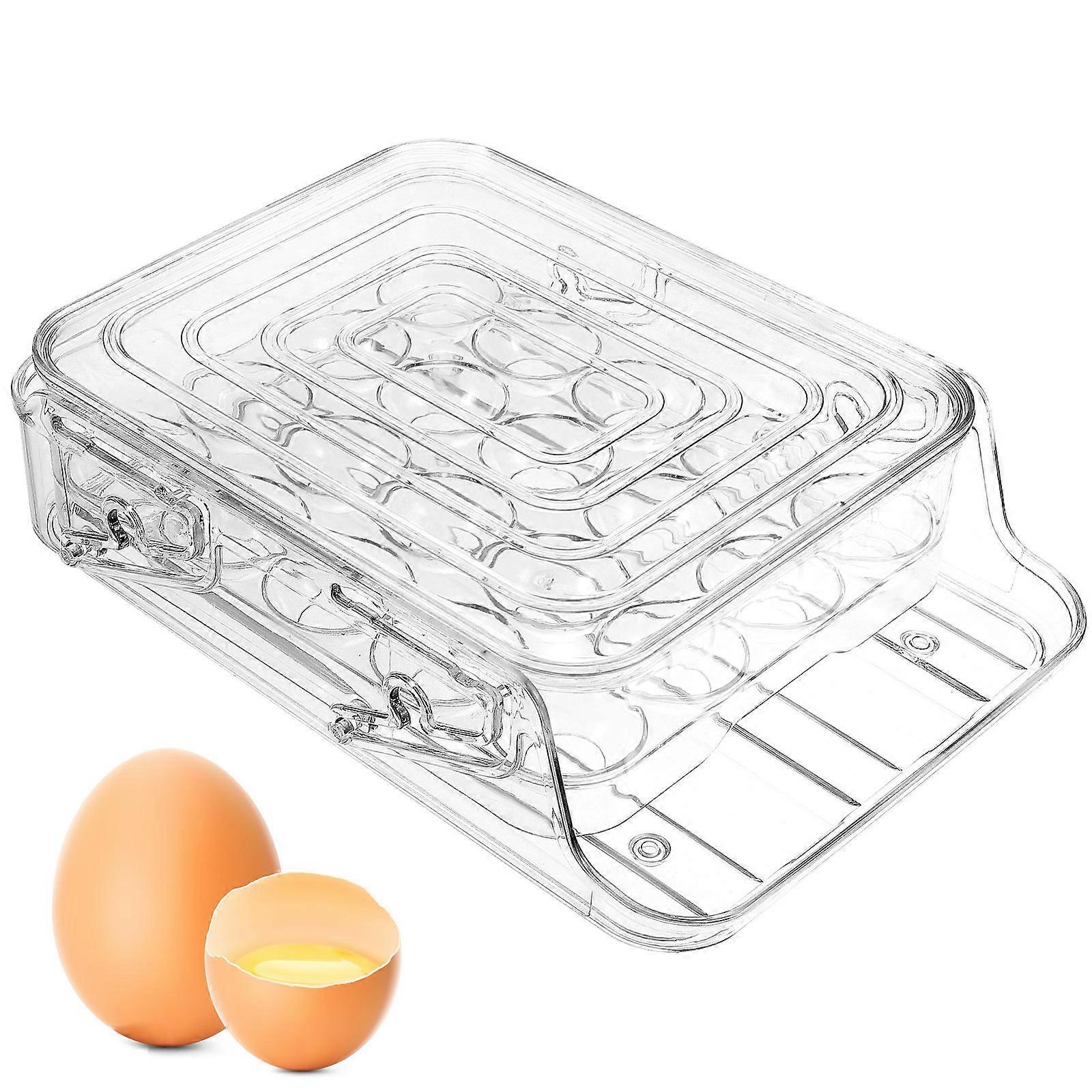 Transparent Egg Box for Refrigerator 2 Layer Automatic Rolling Stackable Egg Dispenser with Lid